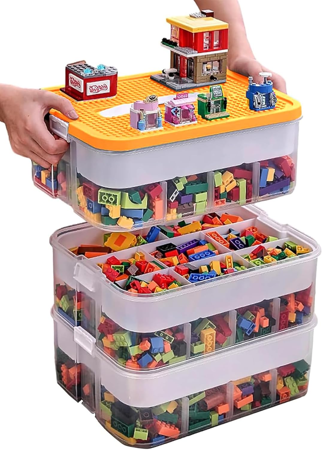 Stapelbare Aufbewahrungsbox für Lego und Spielzeug, Gelb