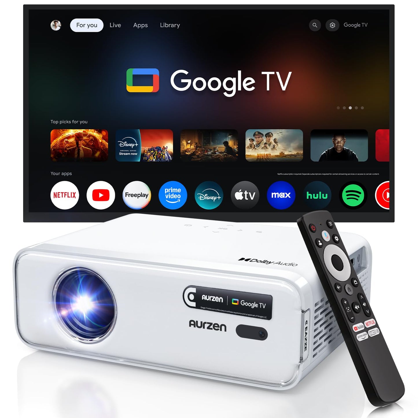 4K Smart Beamer mit Google TV & Dolby Audio, Weiss (GTV)