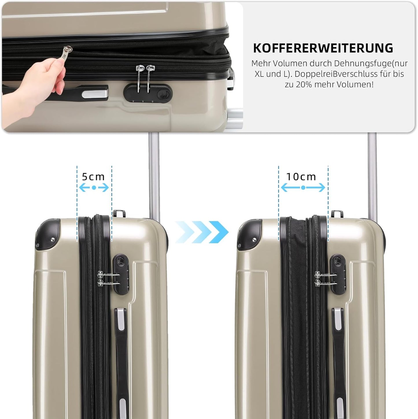 Handgepäck Hartschalenkoffer, Champagner Handgepäck 55cm-40L