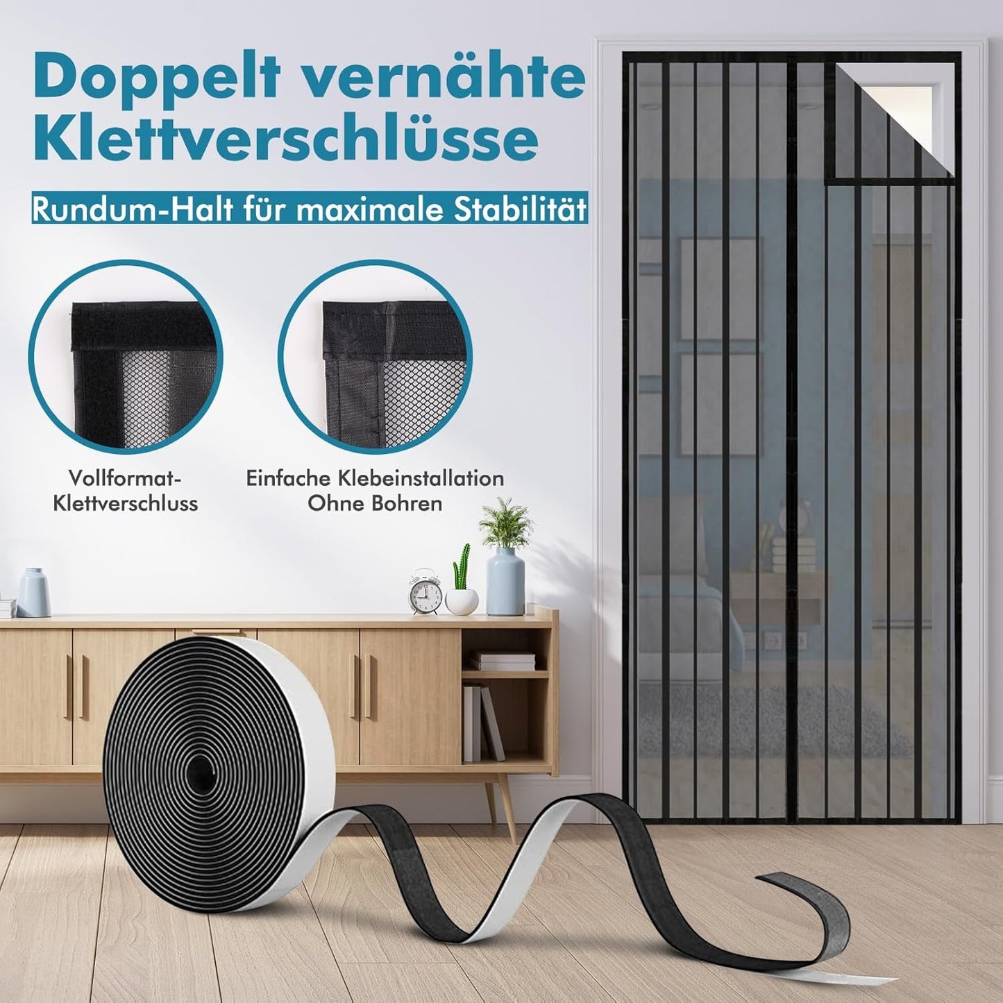 Magnetischer Fliegengitter-Türvorhang, 90x210 cm Schwarz