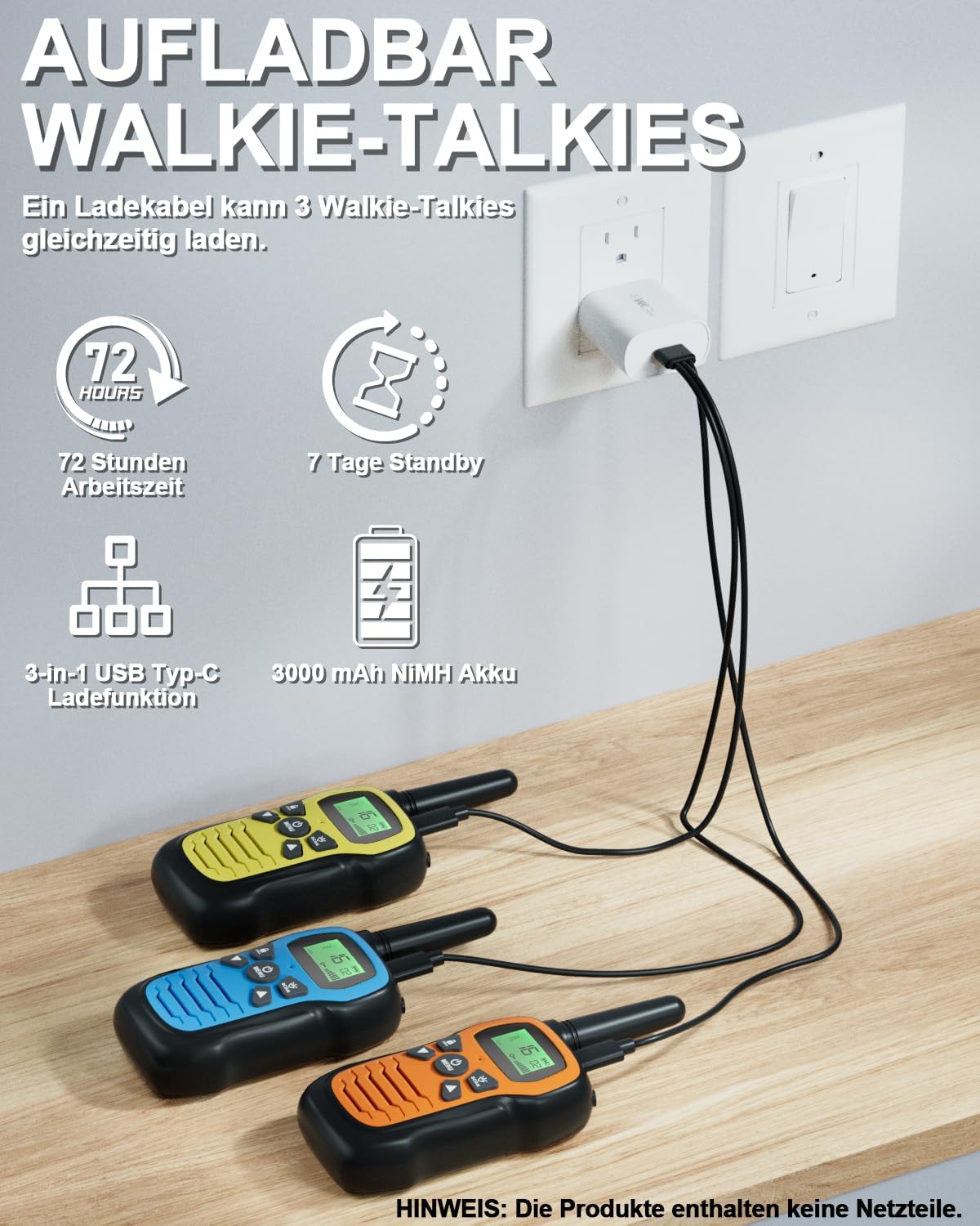 Walkie Talkie-Set mit VOX & LED für Outdoor-Abenteuer, Gelb Blau Orange