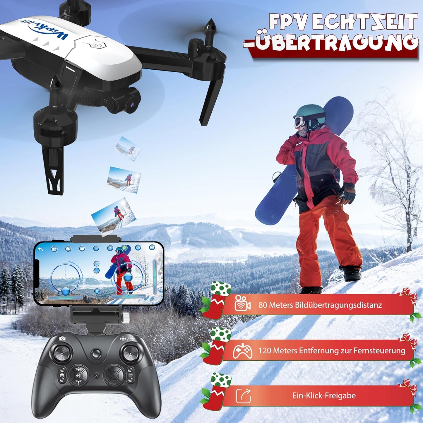 T6 Drohne mit 1080P Kamera und FPV, Weiss