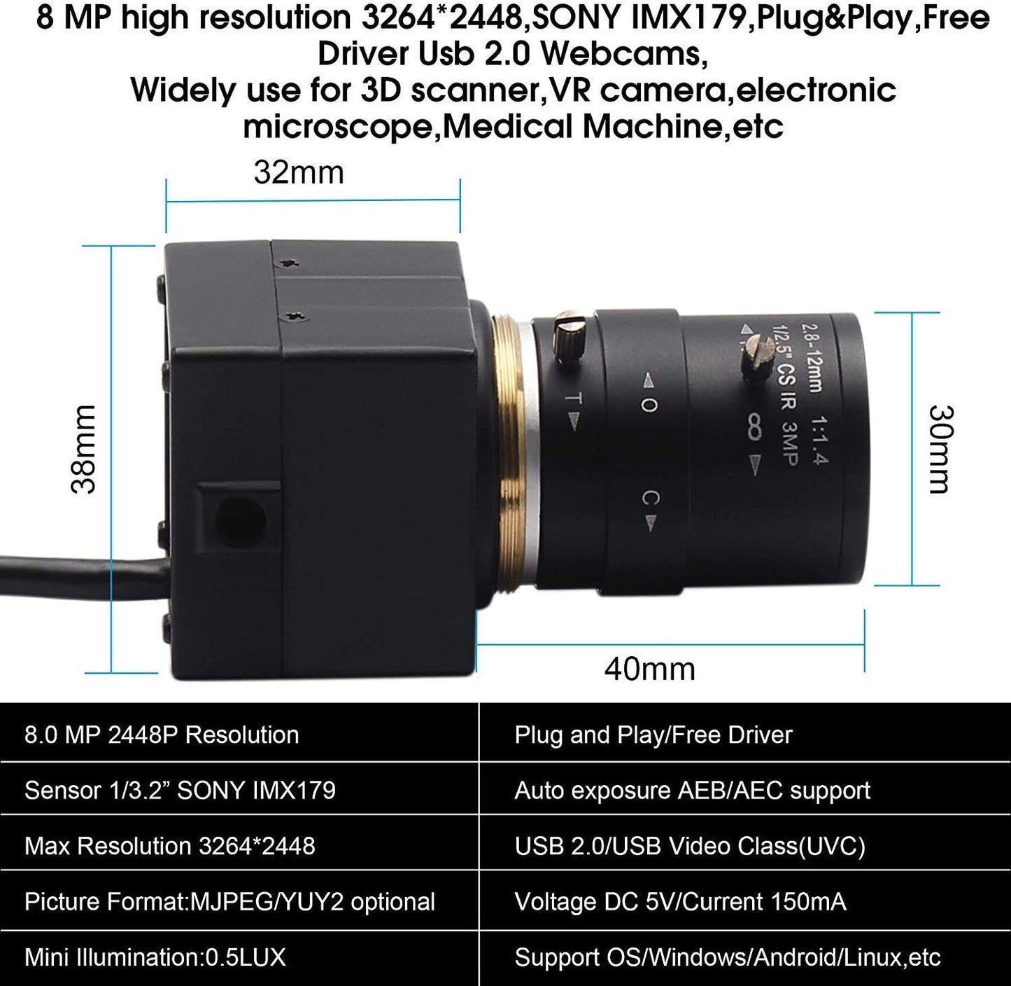 8MP Zoom-Webkamera mit variablem Fokus, 8MP Webcam