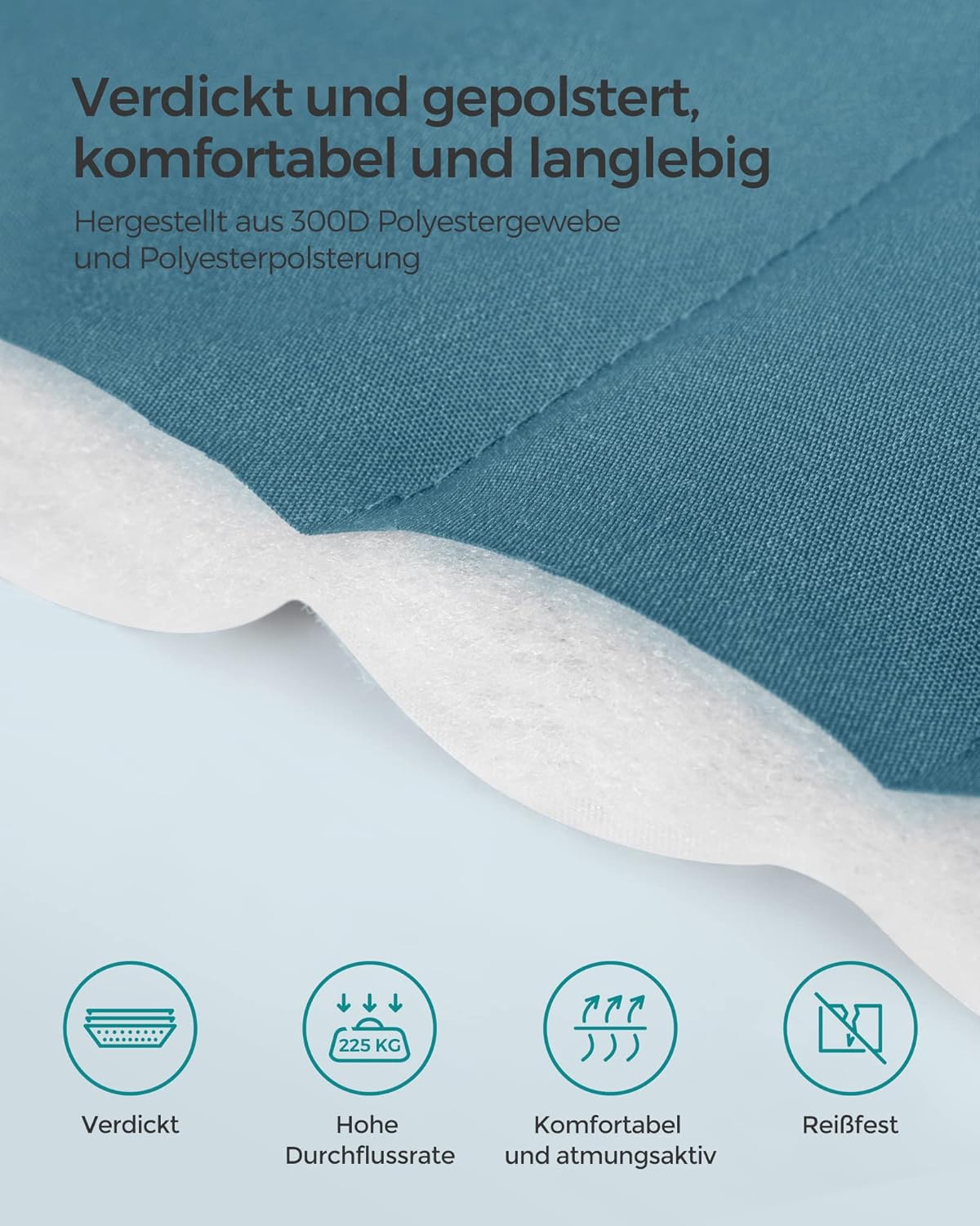 Gepolsterte Doppel-Hängematte mit Kissen (200x140 cm), Blau+beige