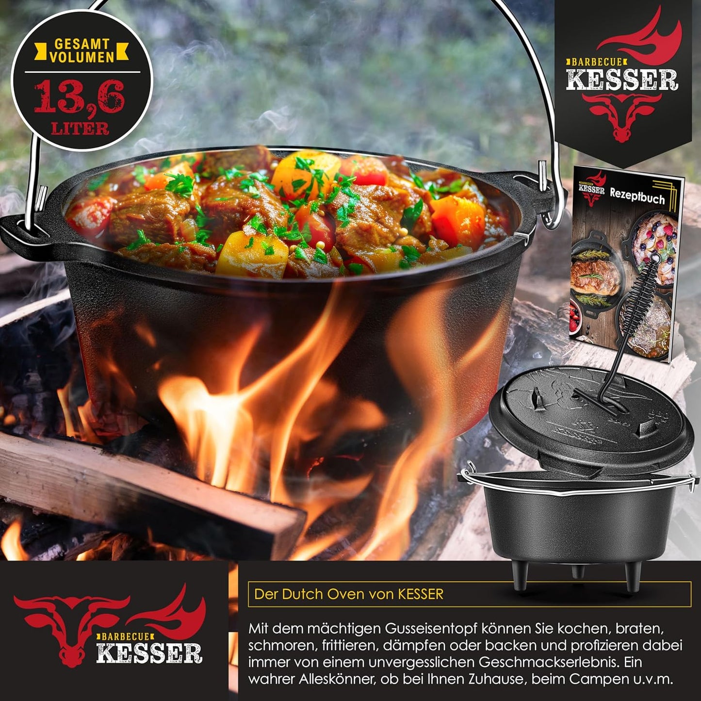 Dutch Oven Set, DO12P - 13.6 Liter|Topf mit Füsse