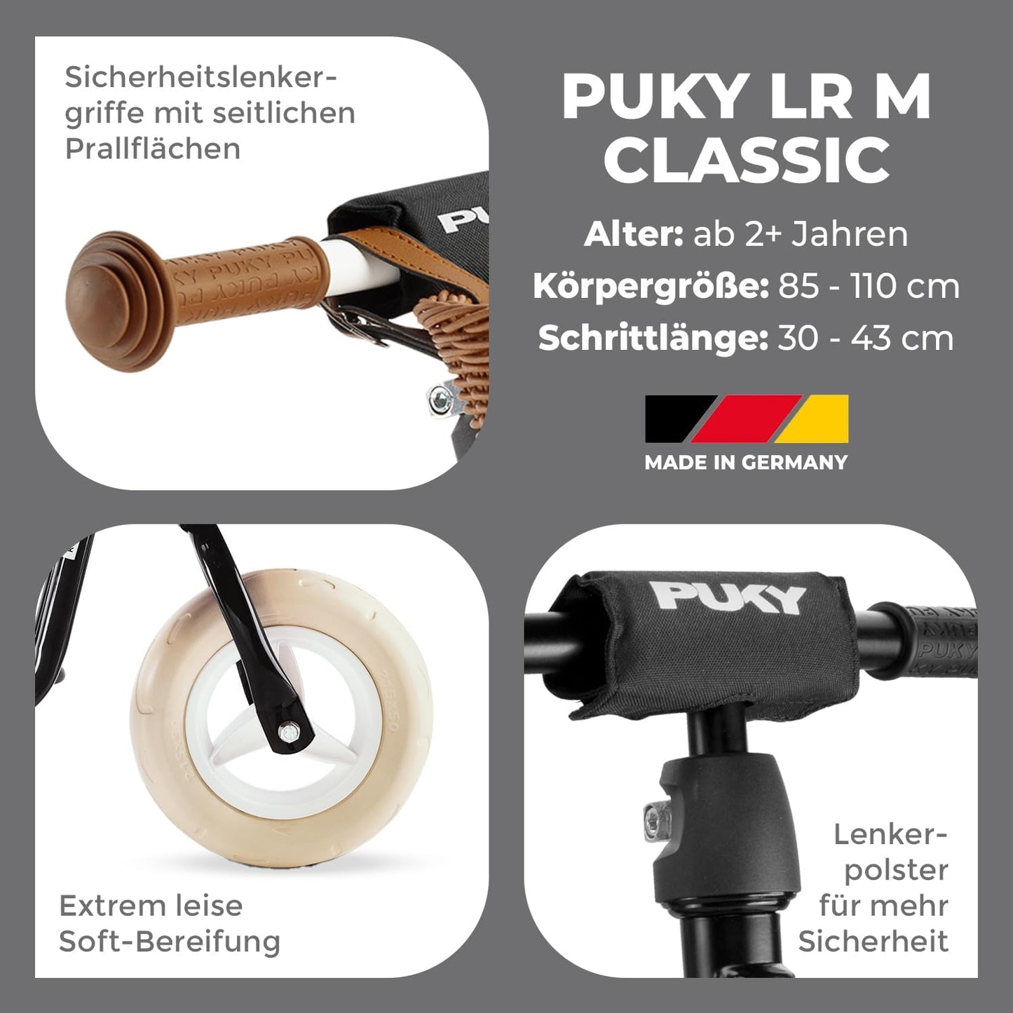 Höhenverstellbares Laufrad LR M Classic, Schwarz Einheitsgrösse