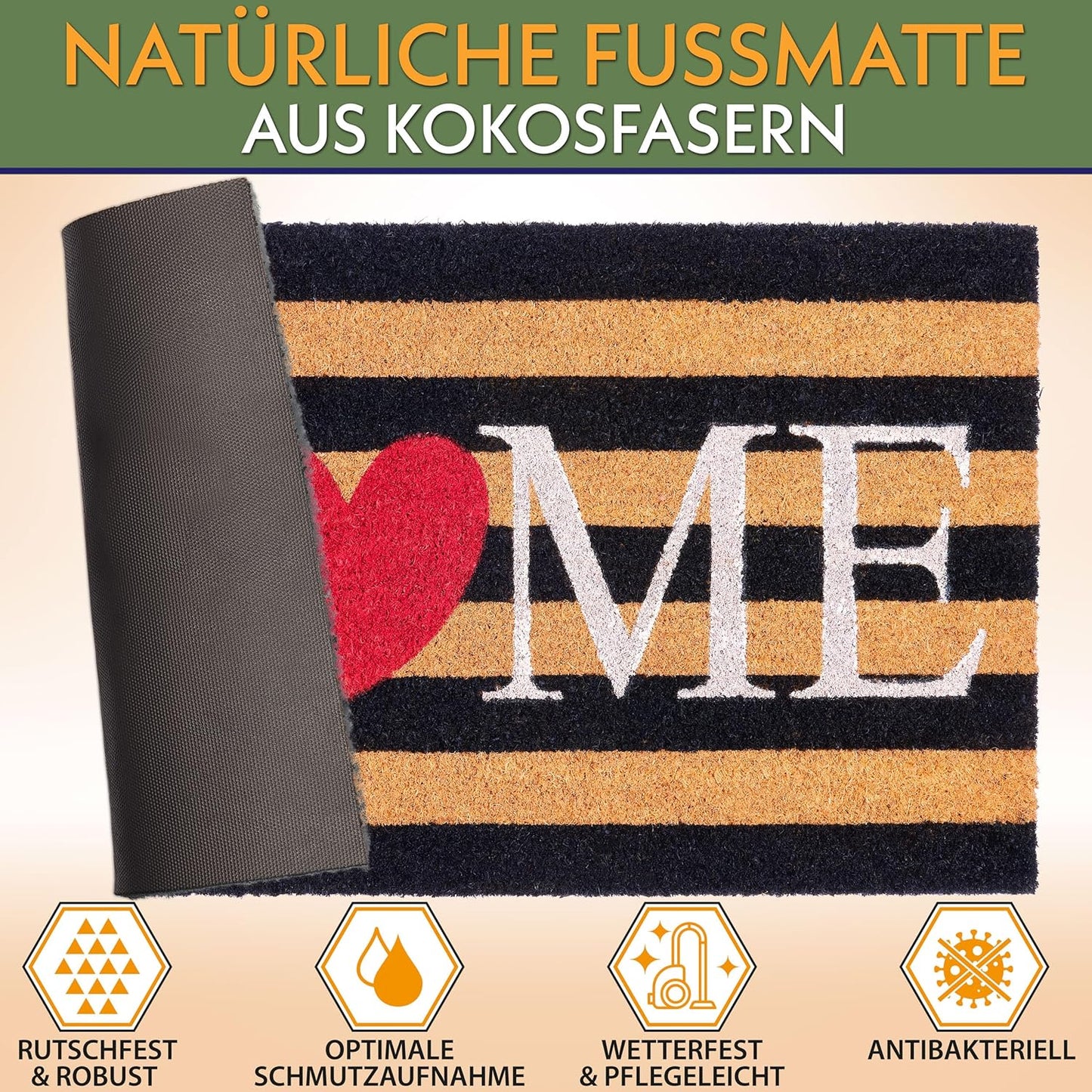 Antirutsch Fussmatte, Home - Herz und Streifen