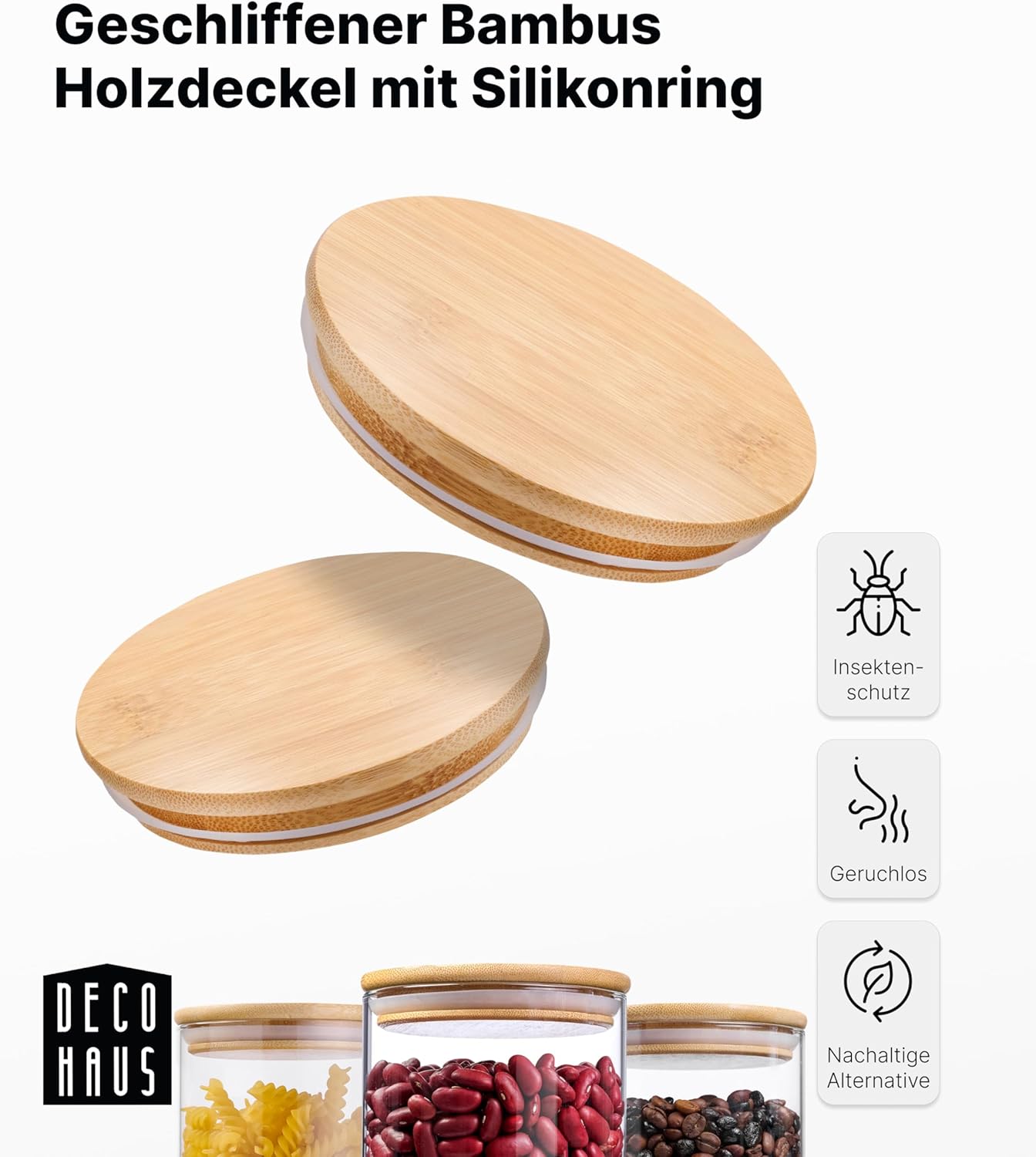 Vorratsgläser-Set mit Deckel, 3 Stk., 1 Grösse/1950ml, rund