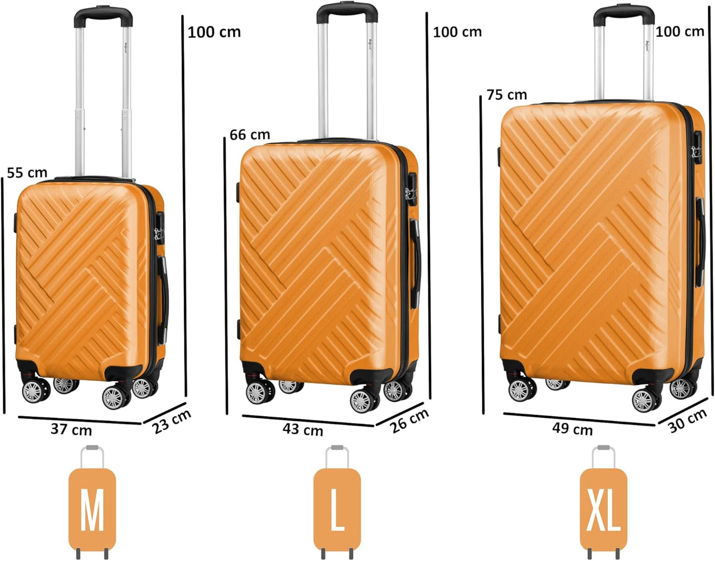 3-teiliges Hartschalenkoffer-Set mit Zahlenschloss, Orange