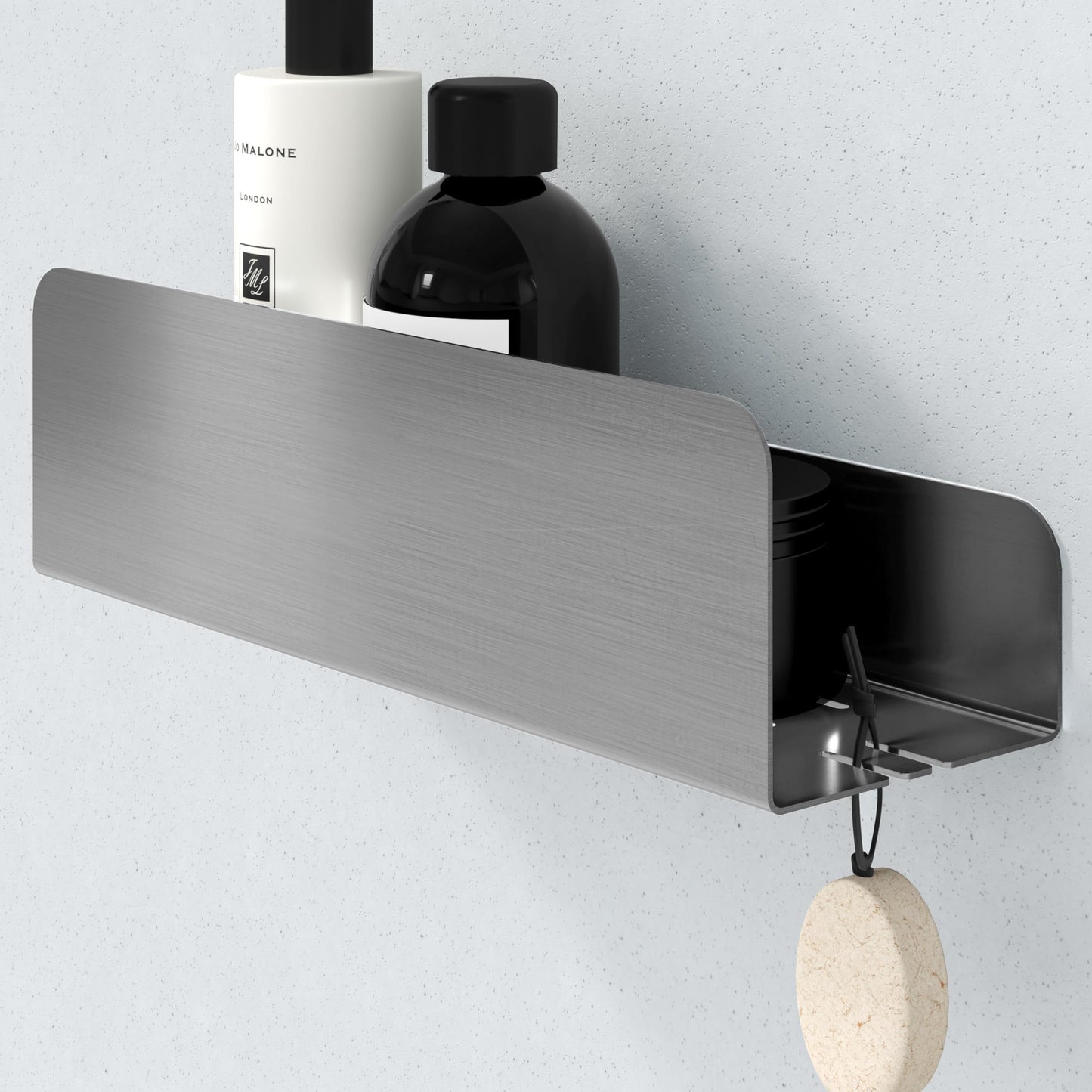 Duschablage ohne Bohren mit Ablaufrillen, Wand-Duschablage Silbergrau