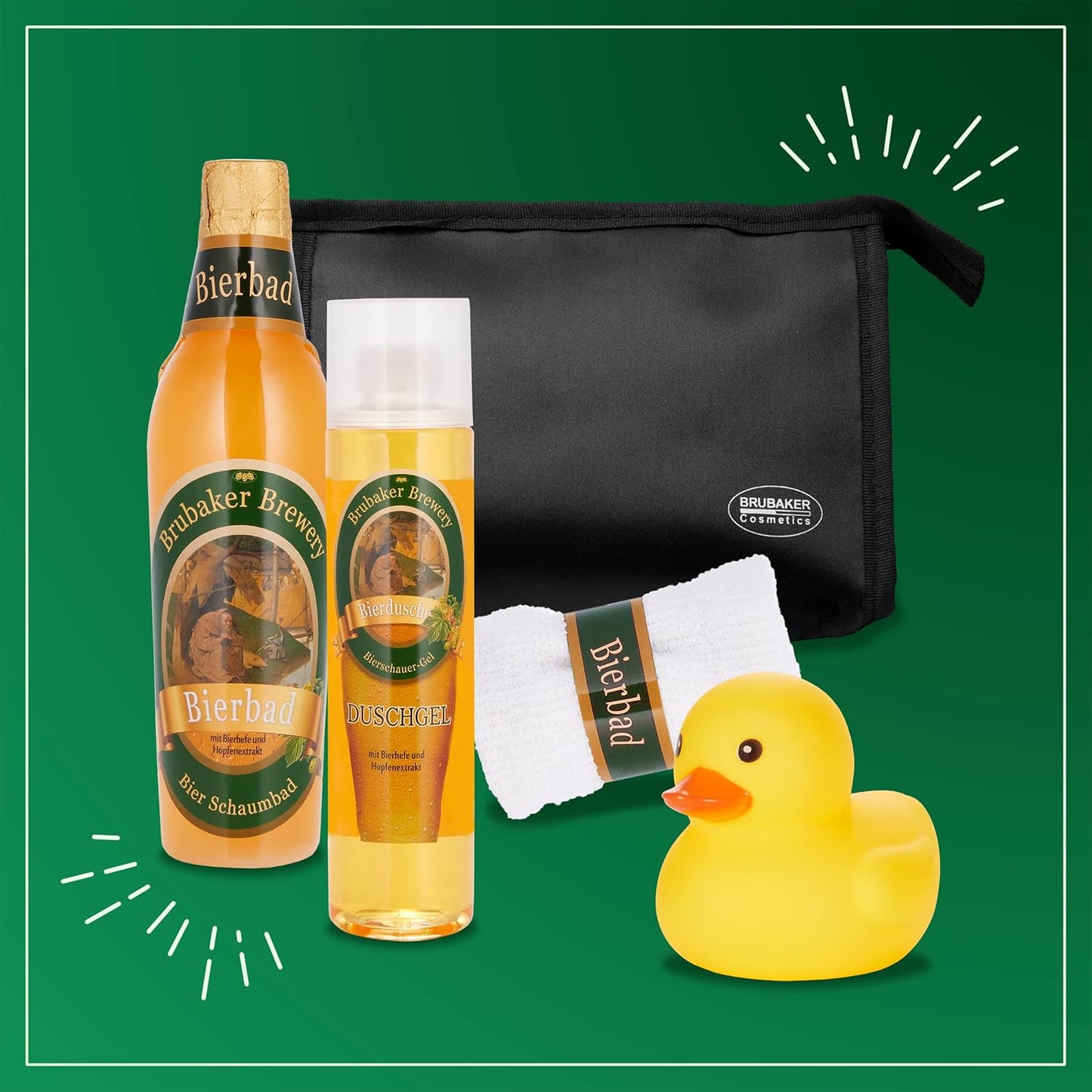 Bier Badeset Geschenkset mit Kulturbeutel & Ente