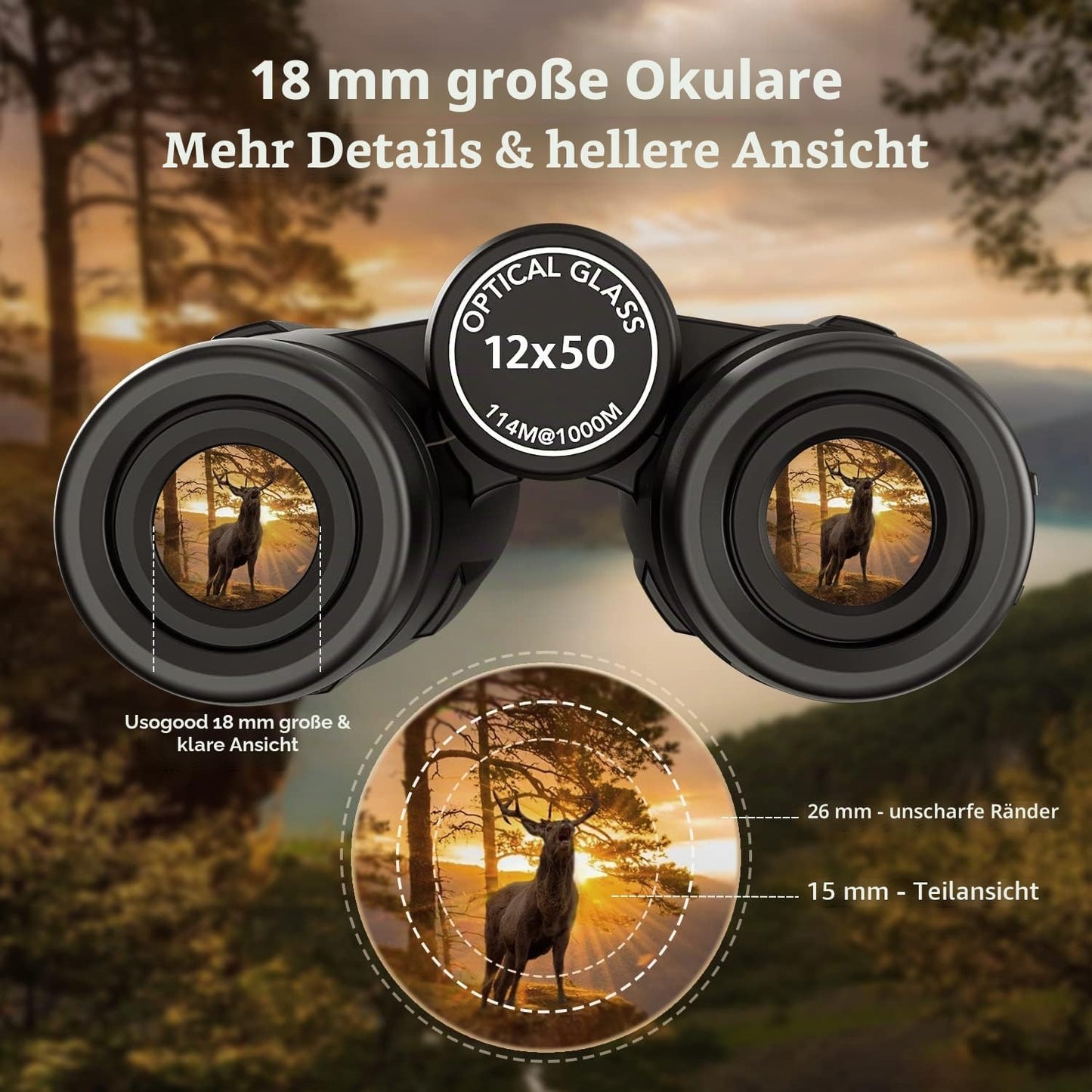 12x50 Kompaktfernglas mit Stativ, Braun