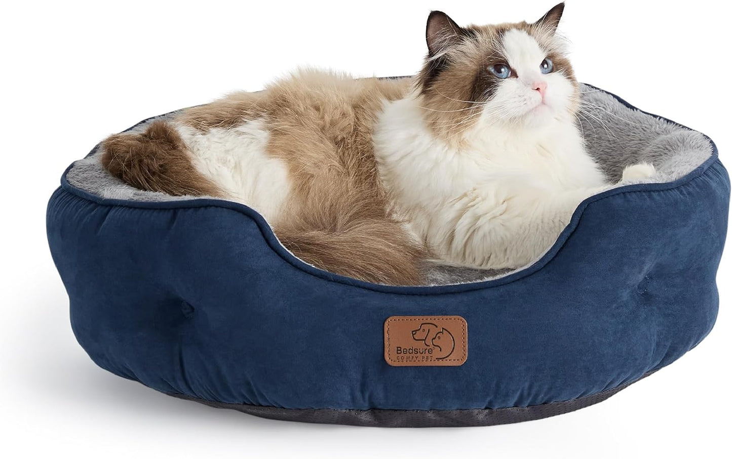 Waschbares Katzenbett mit Innenkissen, L 51 x B 48 x H 15 cm Navyblau
