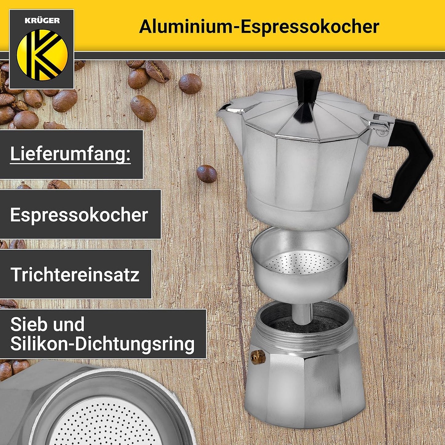 Espressokocher mit Sicherheitsventil (1 Tasse), Silber 1 Tasse