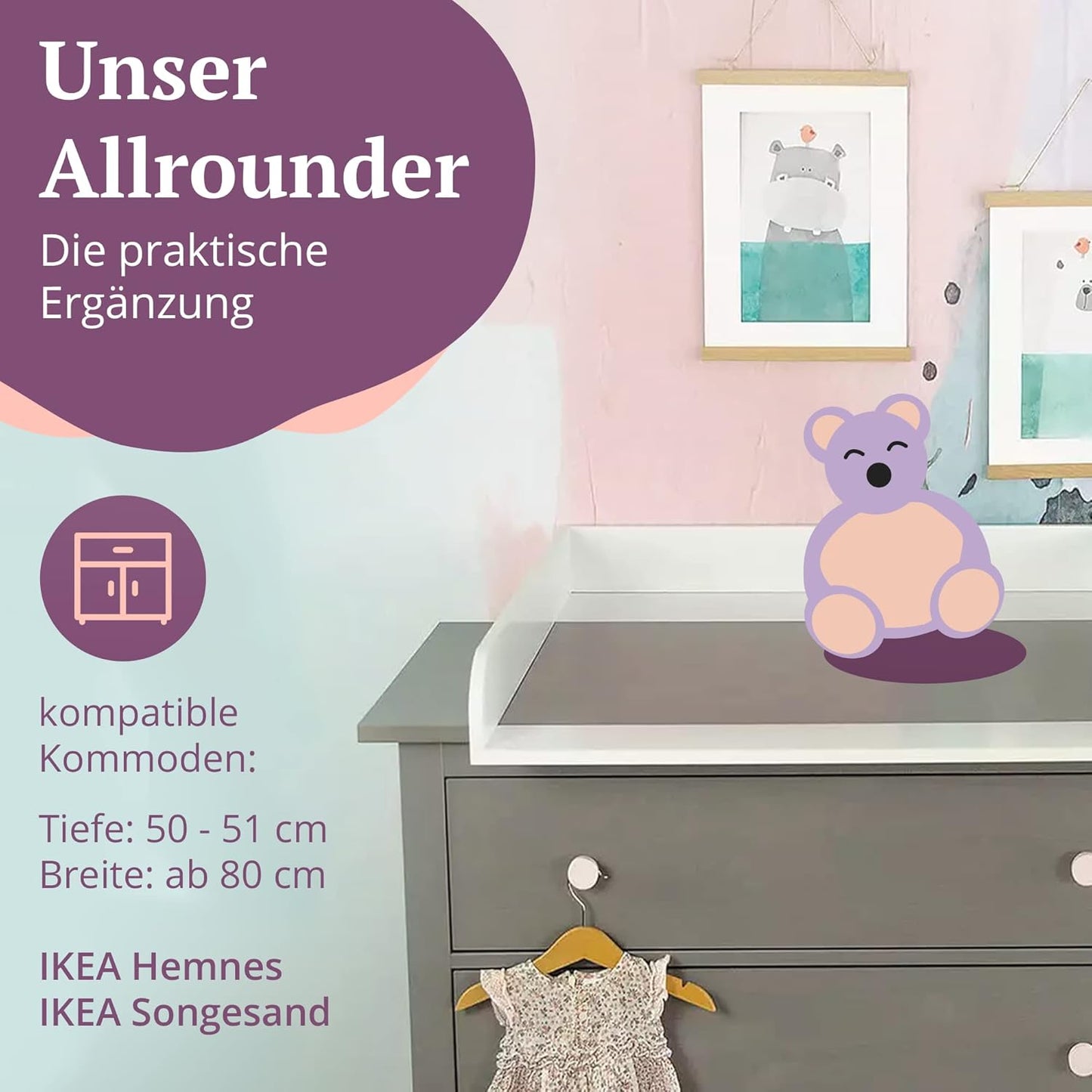 Wickelaufsatz Lasse für Hemnes und Songesand Kommoden, Weiß Holzstärke: 2cm