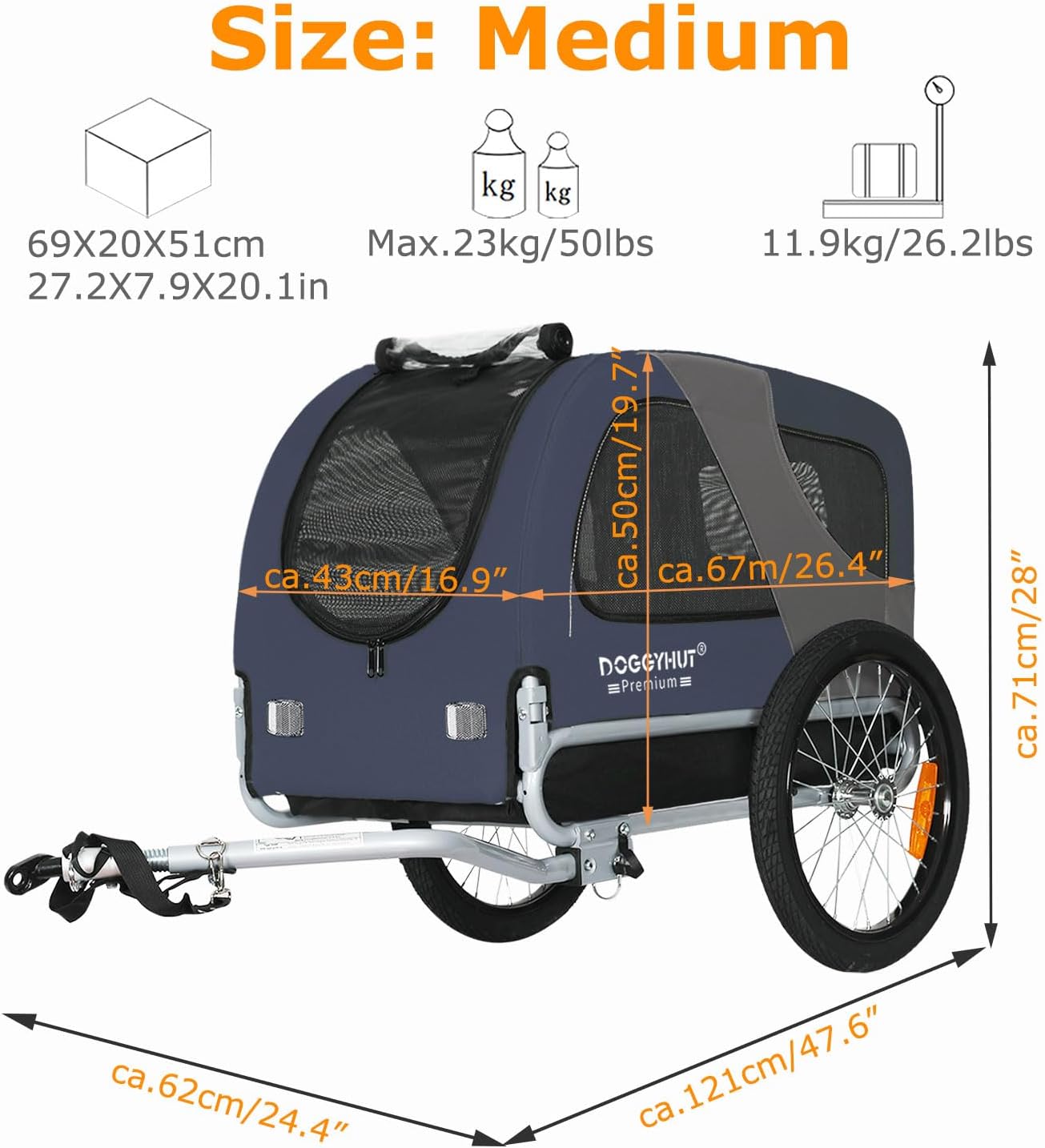 Fahrrad Hundeanhänger klappbar bis 23 kg, BLAU