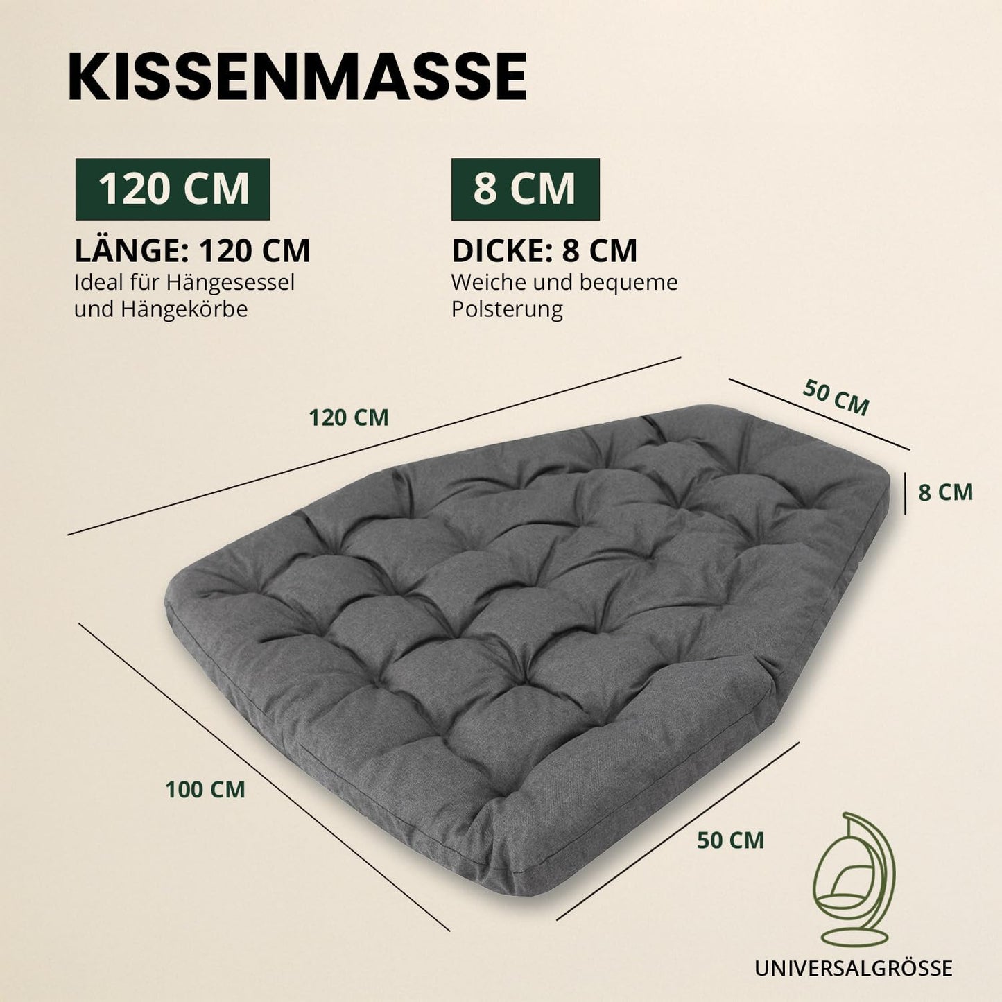 Hängesessel Polster, Graphit Ökoleinen