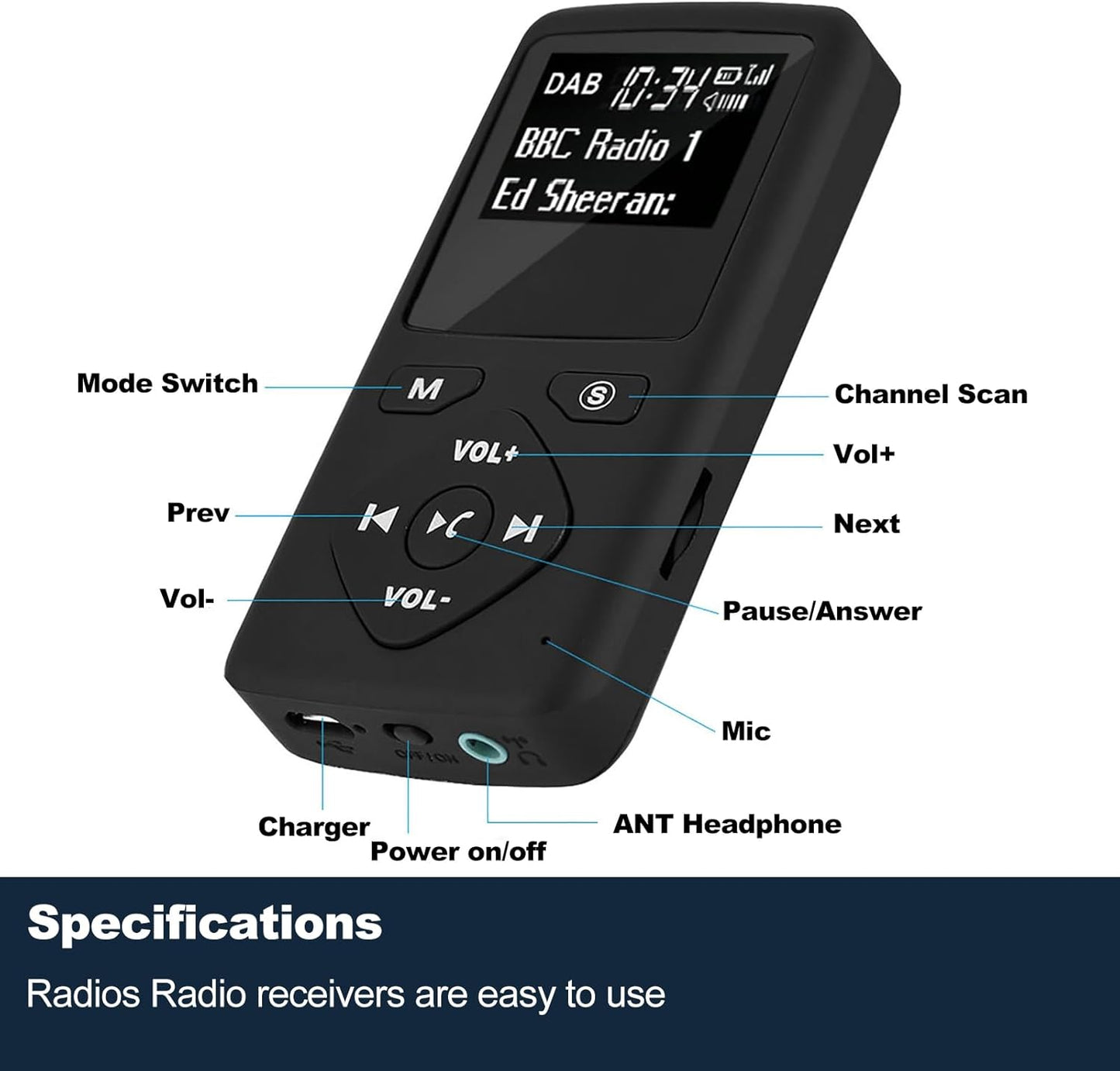 Tragbares Digitalradio mit MP3-Player-Funktion