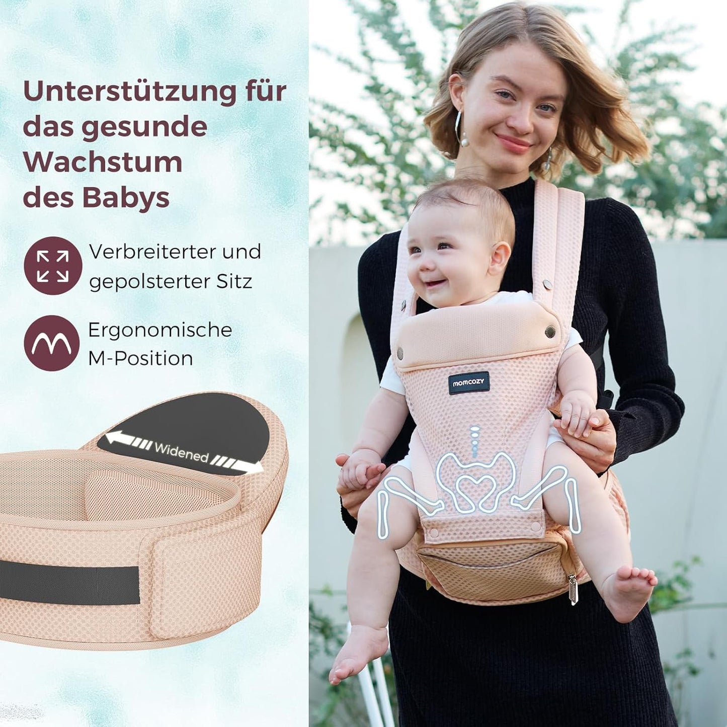 2-in-1 Verstellbare Babytrage mit Hüftkissen, Rosa