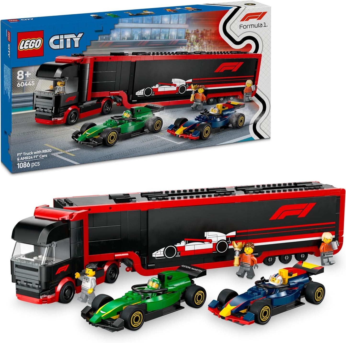 F1 Transporter mit RB20 & AMR24 F1 Rennautos