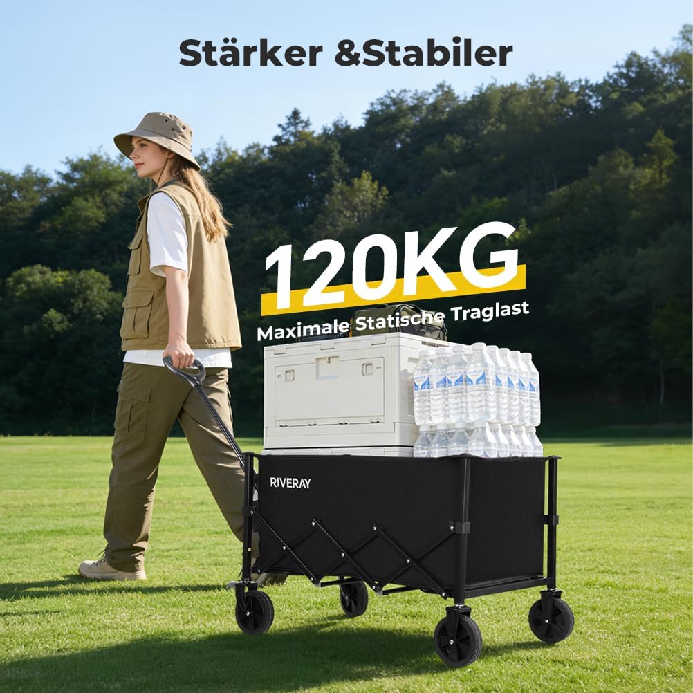 Faltbarer Bollerwagen mit All Terrain Rädern, 120L