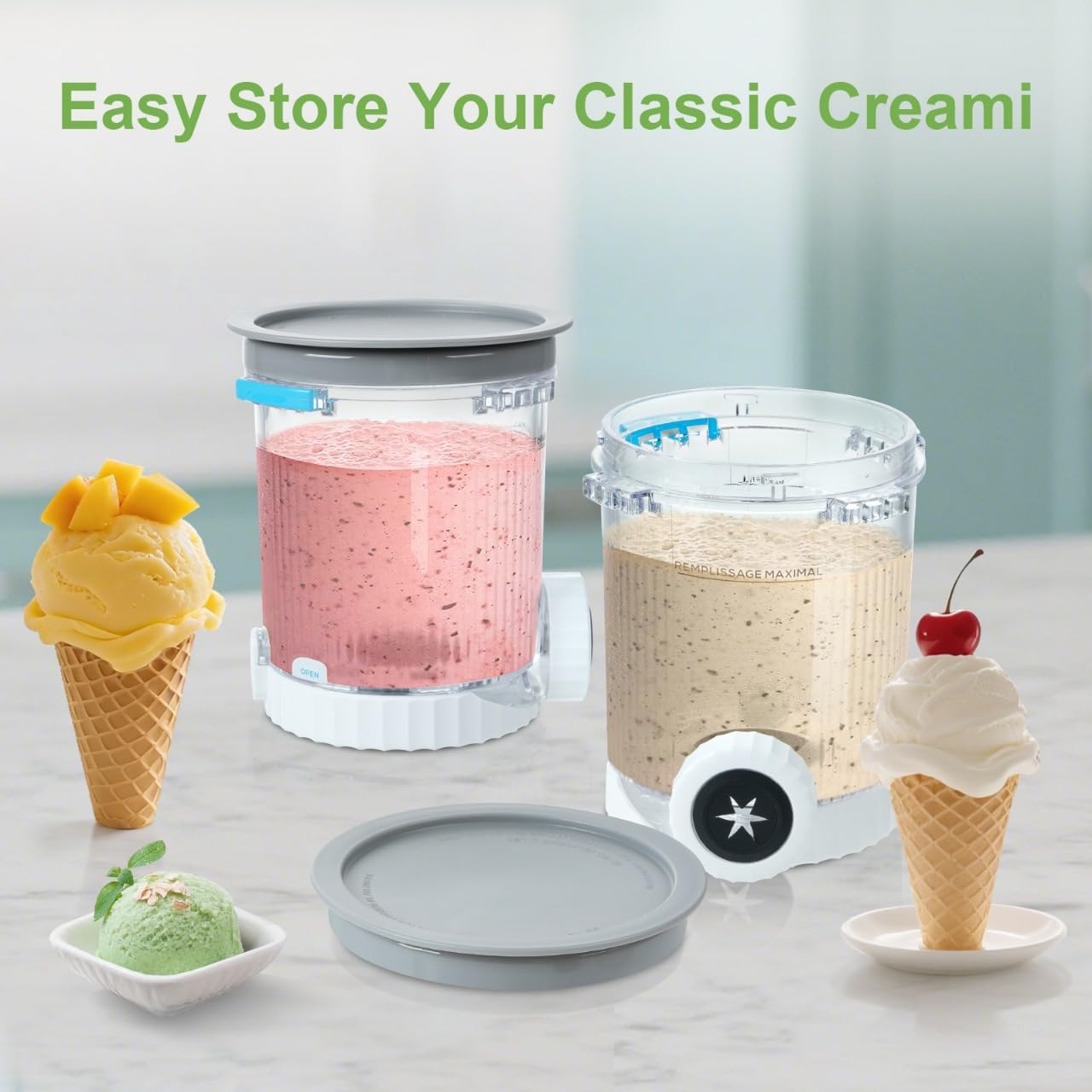 Eisbehälter-Set für Ninja Swirl NC700, NC701 & NC701EU, NC701 Series-4 Pack(Color Lids)