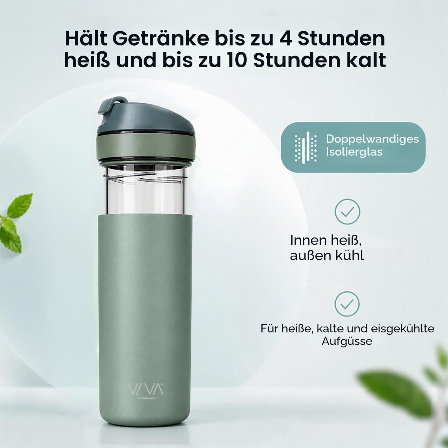 Doppelwandiger Thermobecher mit Sieb, Mintz