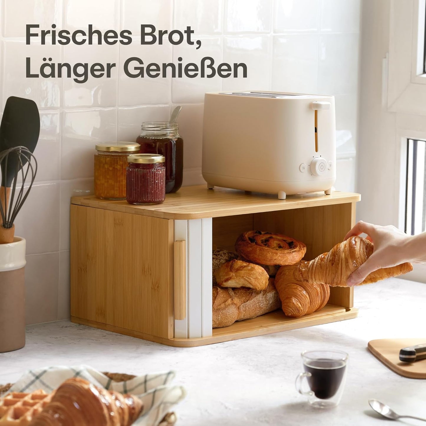 Brotkasten mit Schiebetür, Weiß