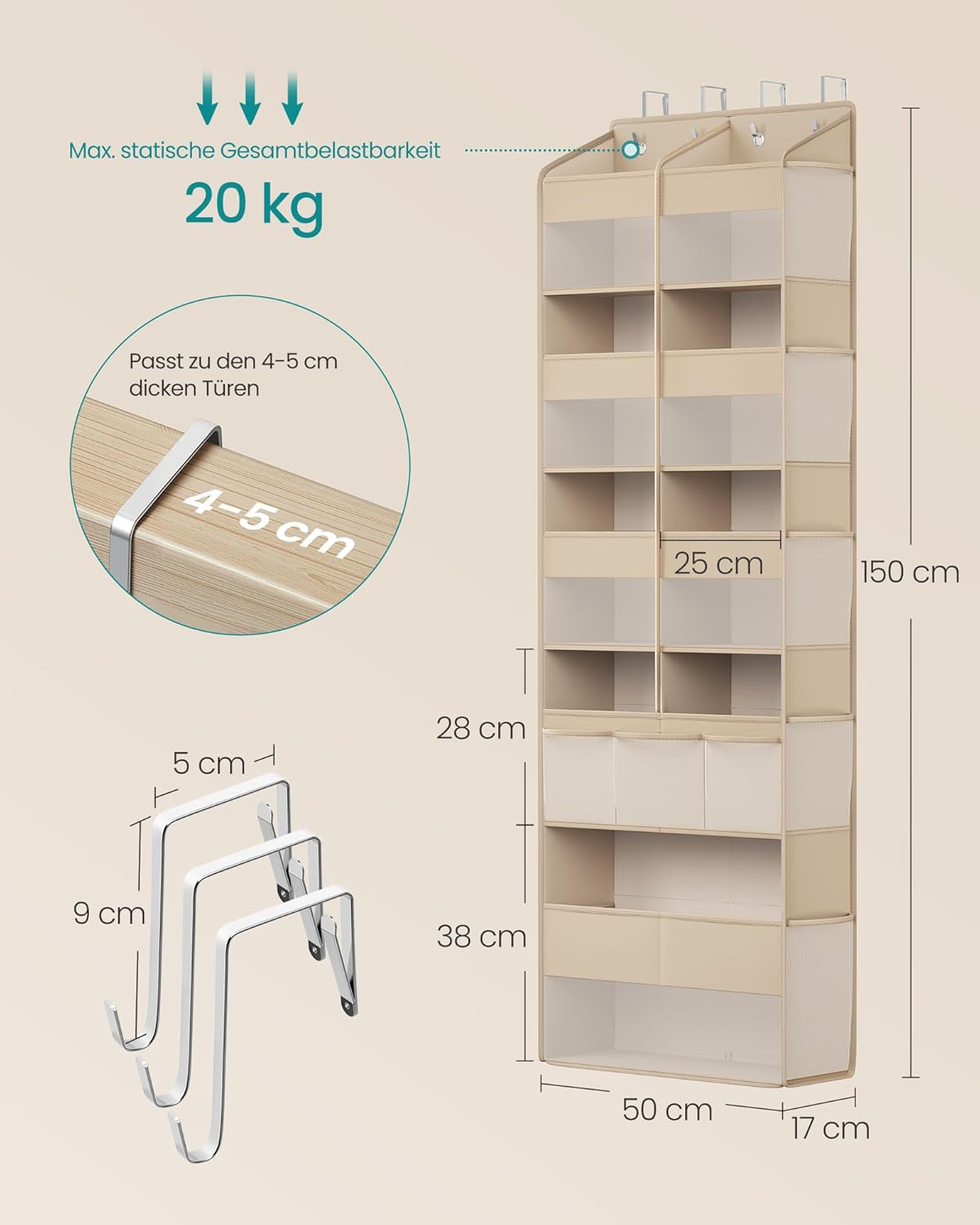 RDH009LF01 Hängeregal mit 9 Fächern, Sandbeige