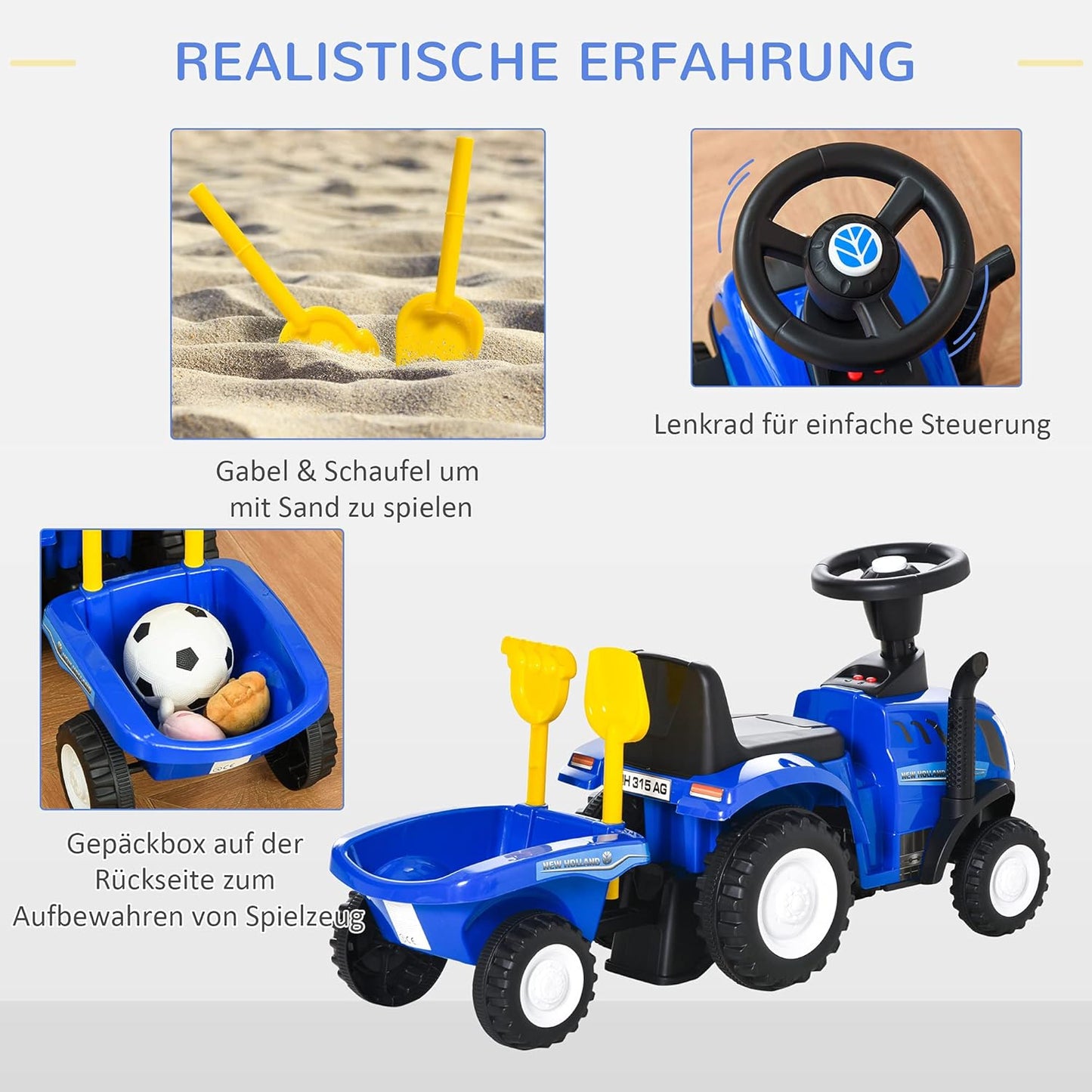 Rutschauto mit Anhänger und Zubehör, Blau