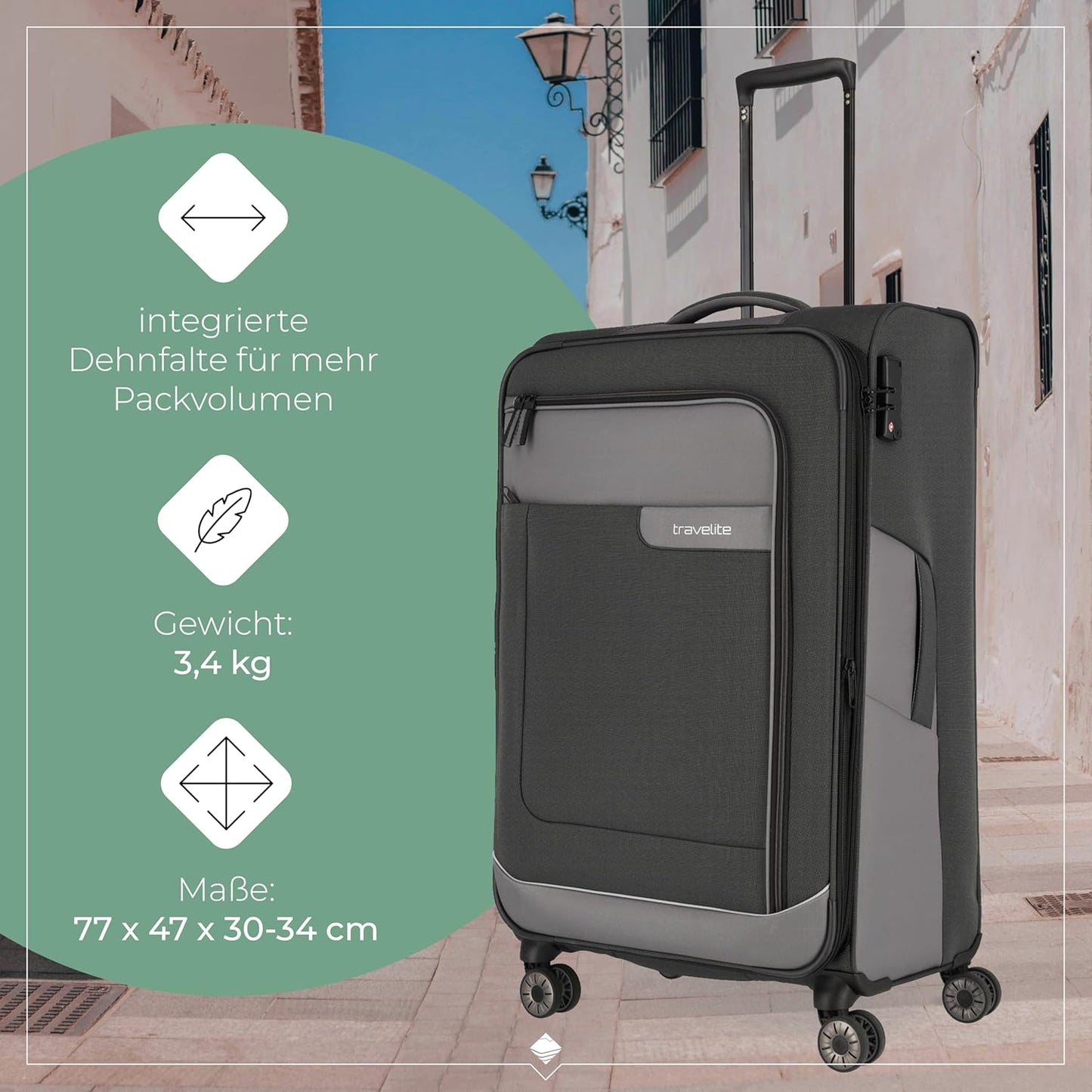 Trolley Weichschale mit Dehnfalte 77 cm, Trolley L erw. (77 cm) Schiefer (Grau)