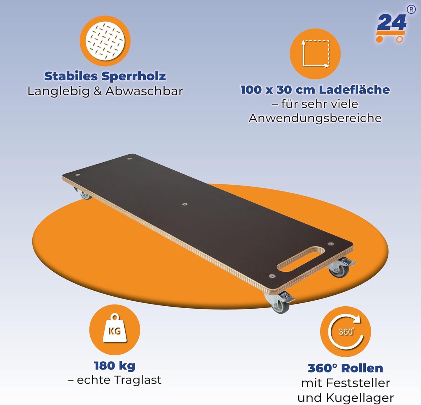 Rollbrett mit 5 kugelgelagerte 360° Rollen, 1