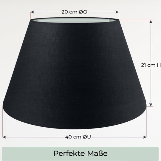 Premium Lampenschirm konisch (2XL, 40cm), Schwarz 2XL = ØU: 40cm | ØO: 20cm | H: 21cm