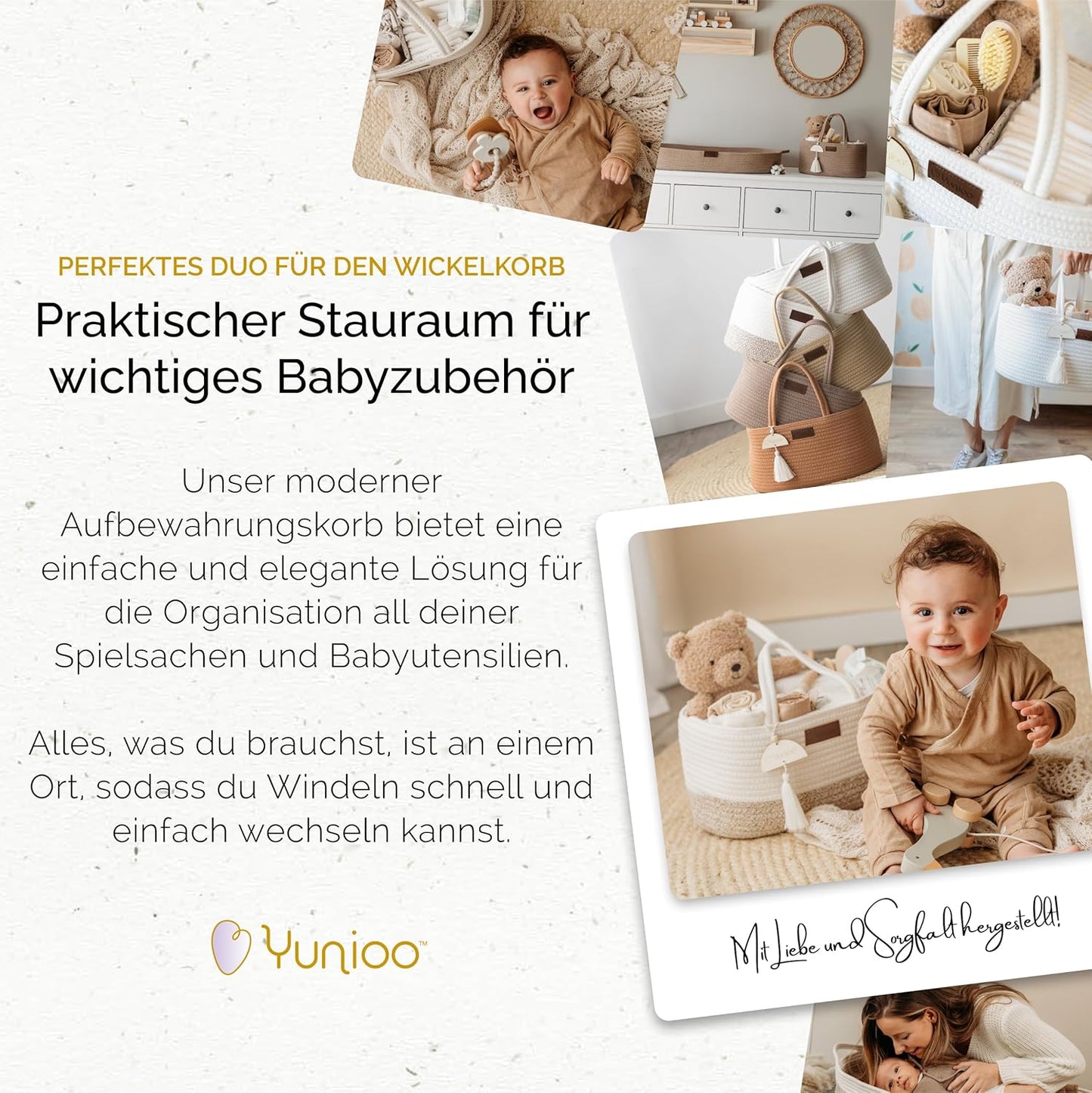 Wickeltisch Organizer mit herausnehmbaren Fächern, Weiß Beige