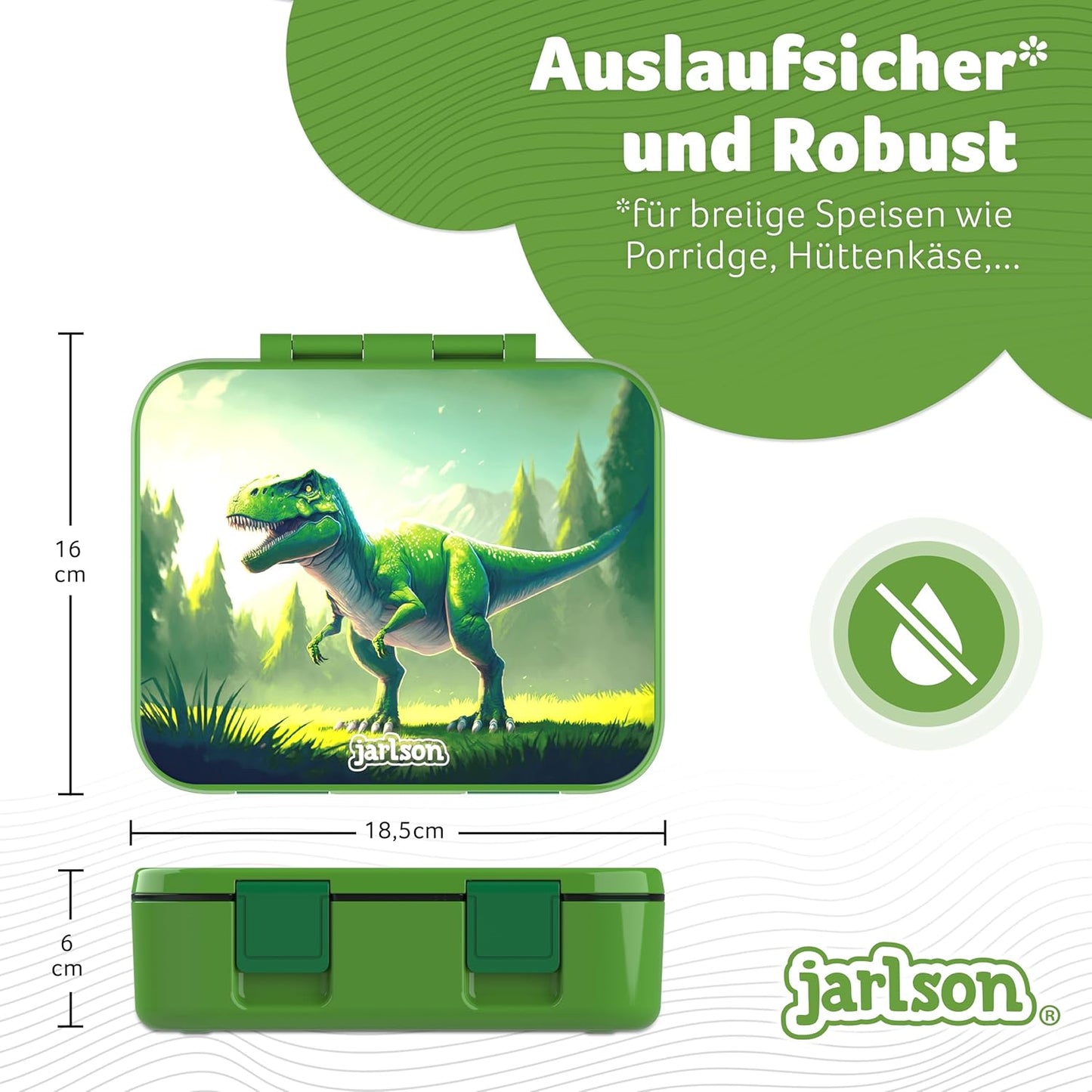 Kinder Bento Lunchbox mit Trennfächern, Dinosaurier Grün