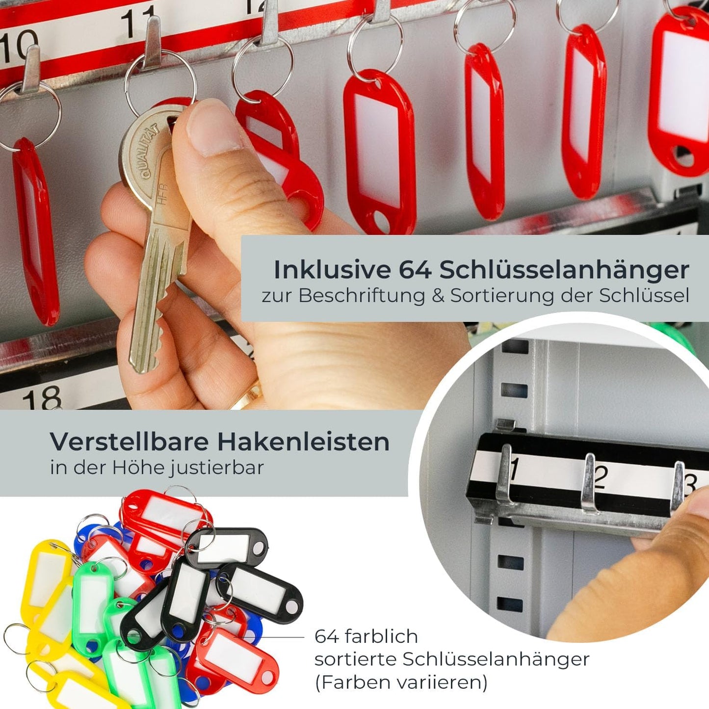 Abschliessbarer Schlüsselschrank mit 64 Haken, Lichtgrau 64 Haken