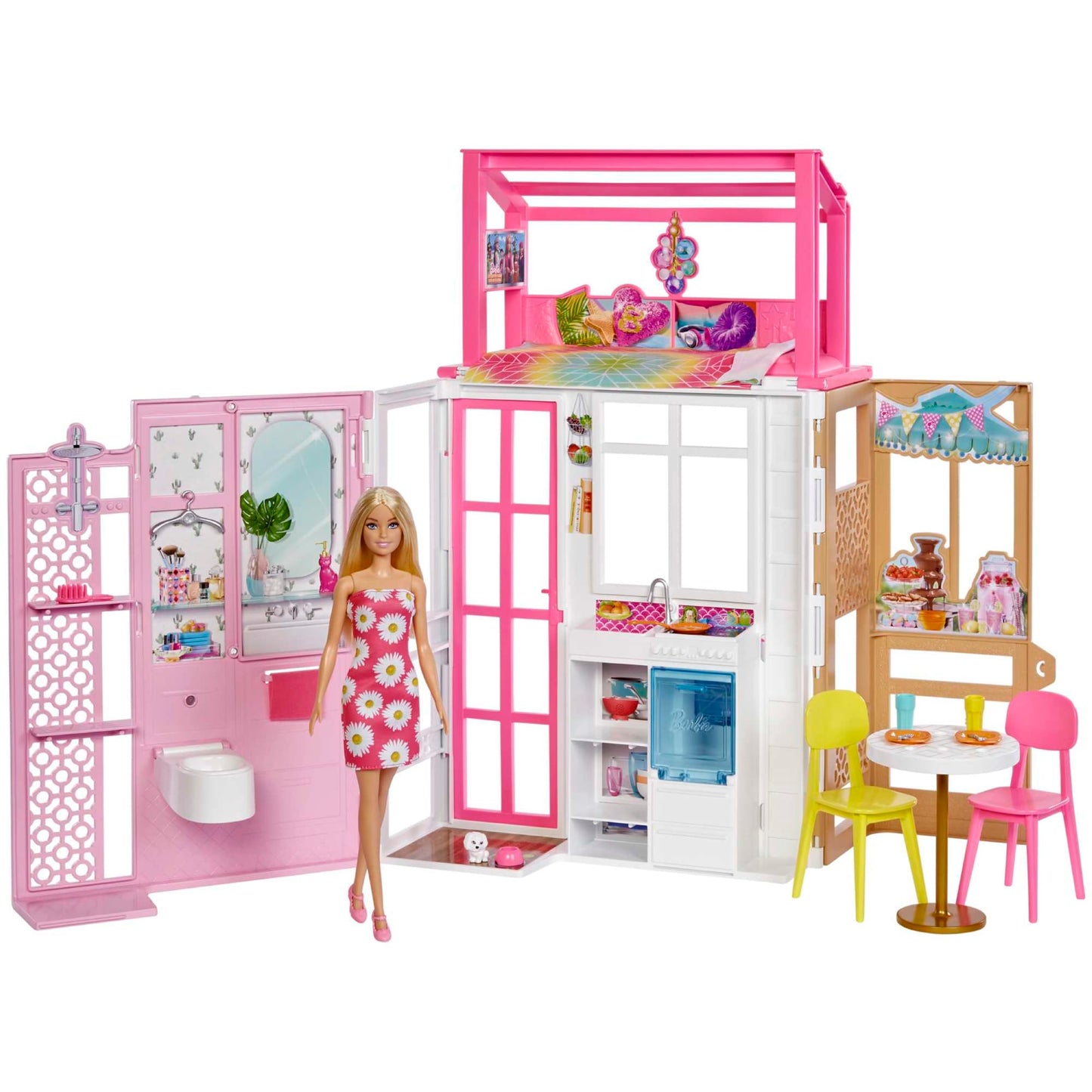 Puppenhaus mit drehbaren und klappbaren Spielbereichen, Barbie-Puppenhaus