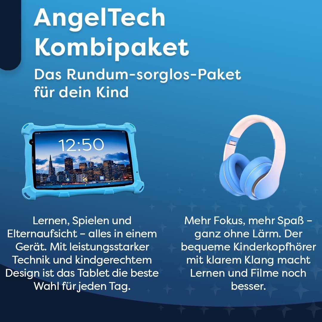 Kinder-Tablet PRO MAX mit Kopfhörern, Kinderpaket Blau