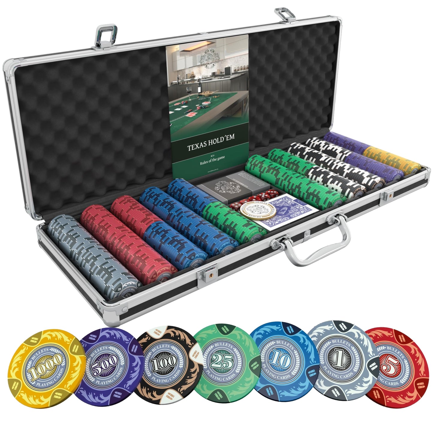 Pokerkoffer Tony mit 500 Pokerchips & Zubehör, 500 Chips