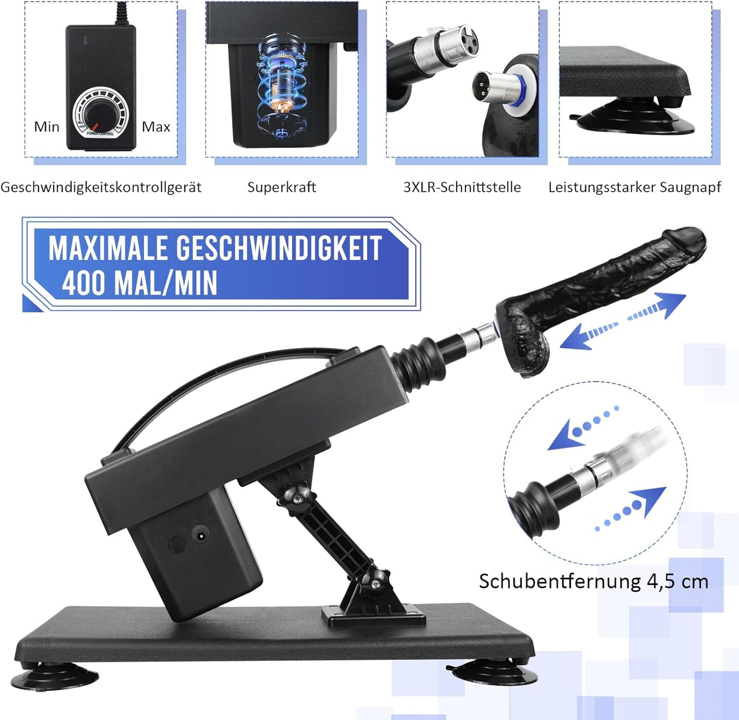 Sexmaschine mit Dildos, Matte-black
