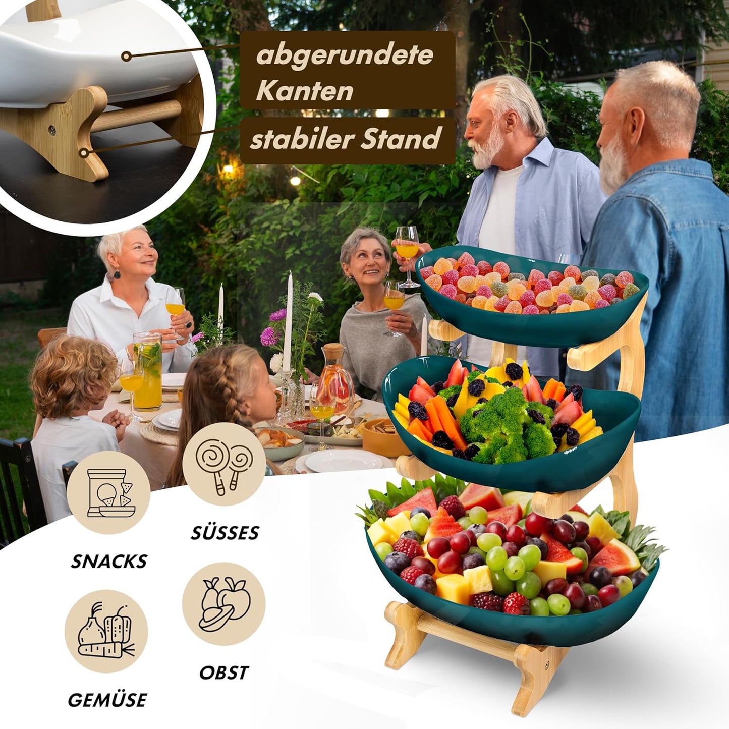 3-stöckige Obst-Etagere, Dunkelgrün