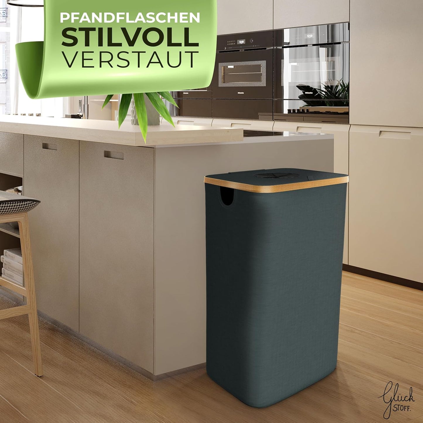 Pfandflaschen Sammelbehälter mit Tragetasche, Grau Mit Einwurfloch, Eckig