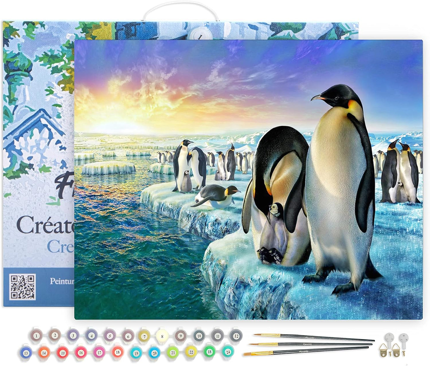 Malen nach Zahlen Set - Pinguine auf Eisschollen, Pinguine auf Eisschollen 40x50cm Mit Rahmen (bereits gespannt)