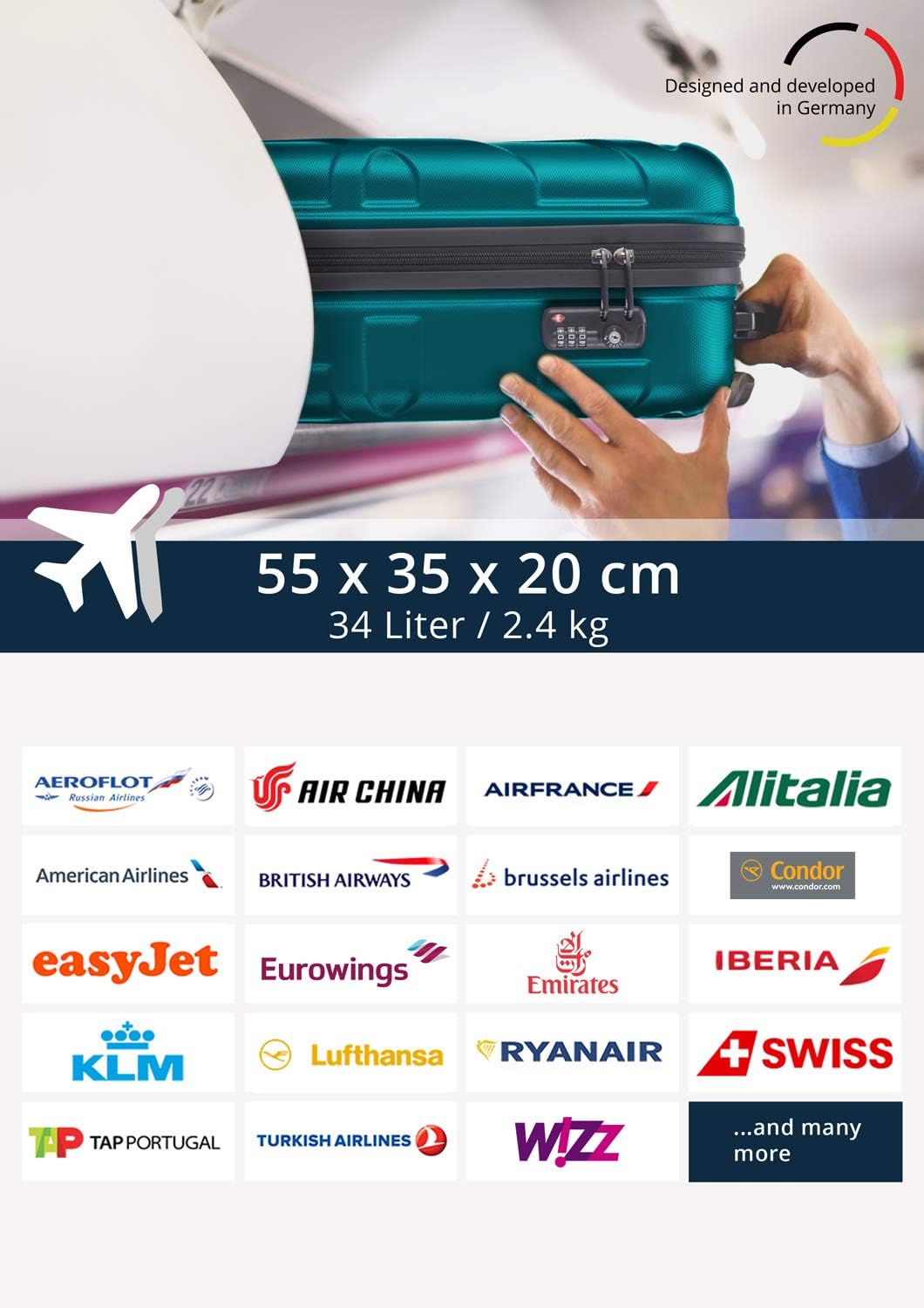 Handgepäck Hartschalen-Koffer, Aquagrün 55 cm