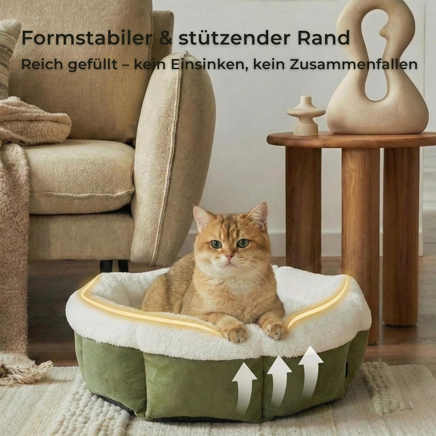 Flauschiges Katzenbett mit Wendekissen