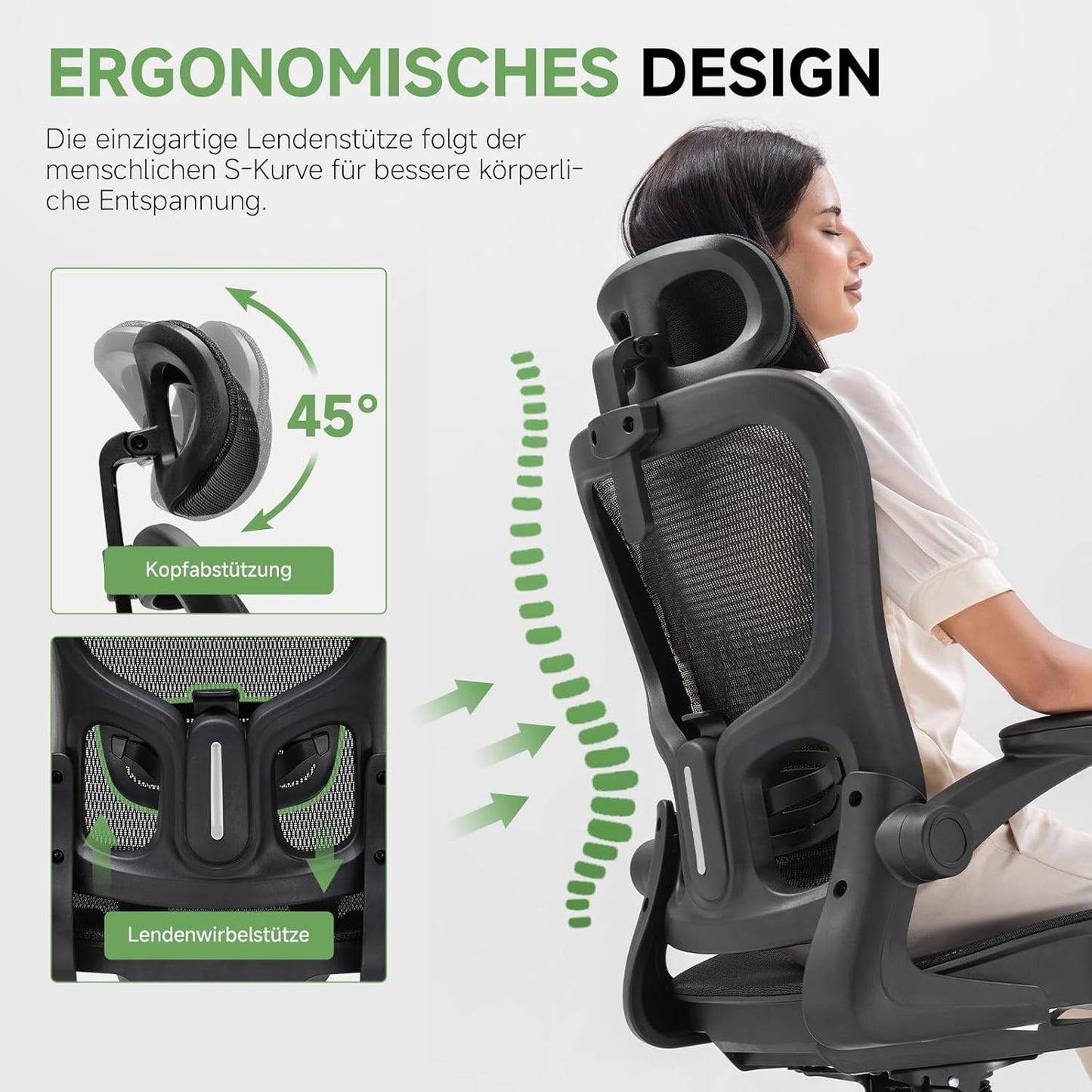 Ergonomischer Bürostuhl mit Wippfunktion, Schwarz
