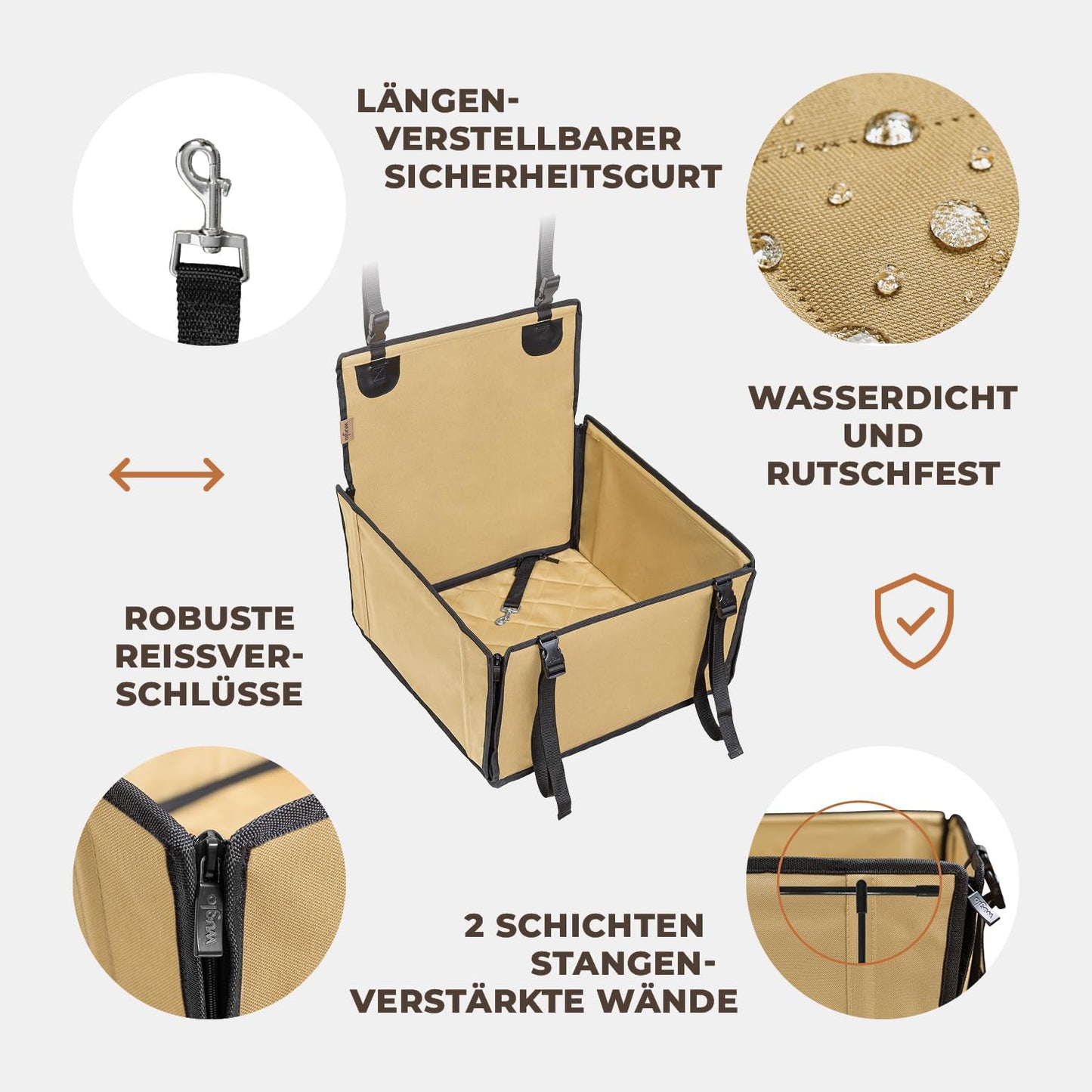 Wasserdichter Hundeautositz, S / Beige