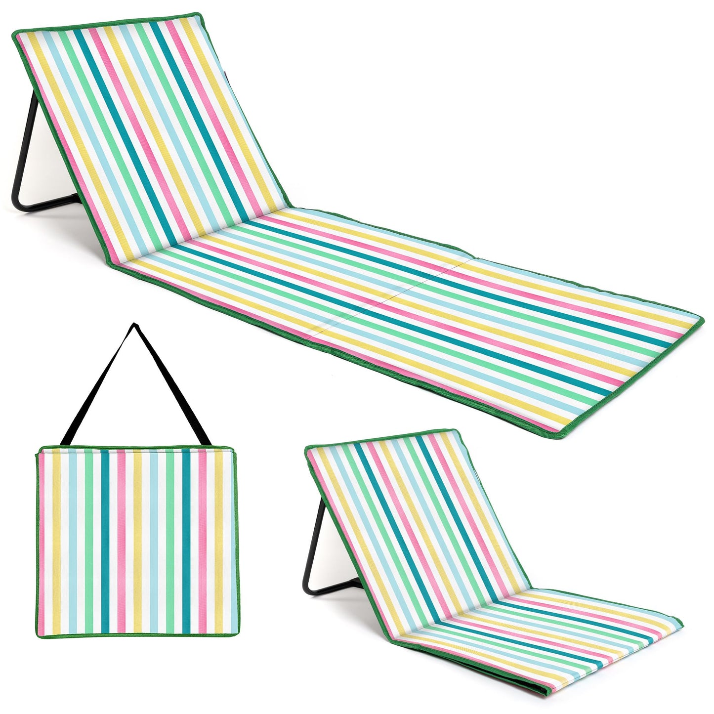 Strandmatte mit Rückenlehne & Tasche, Mehrfarbig Gestreift Hell
