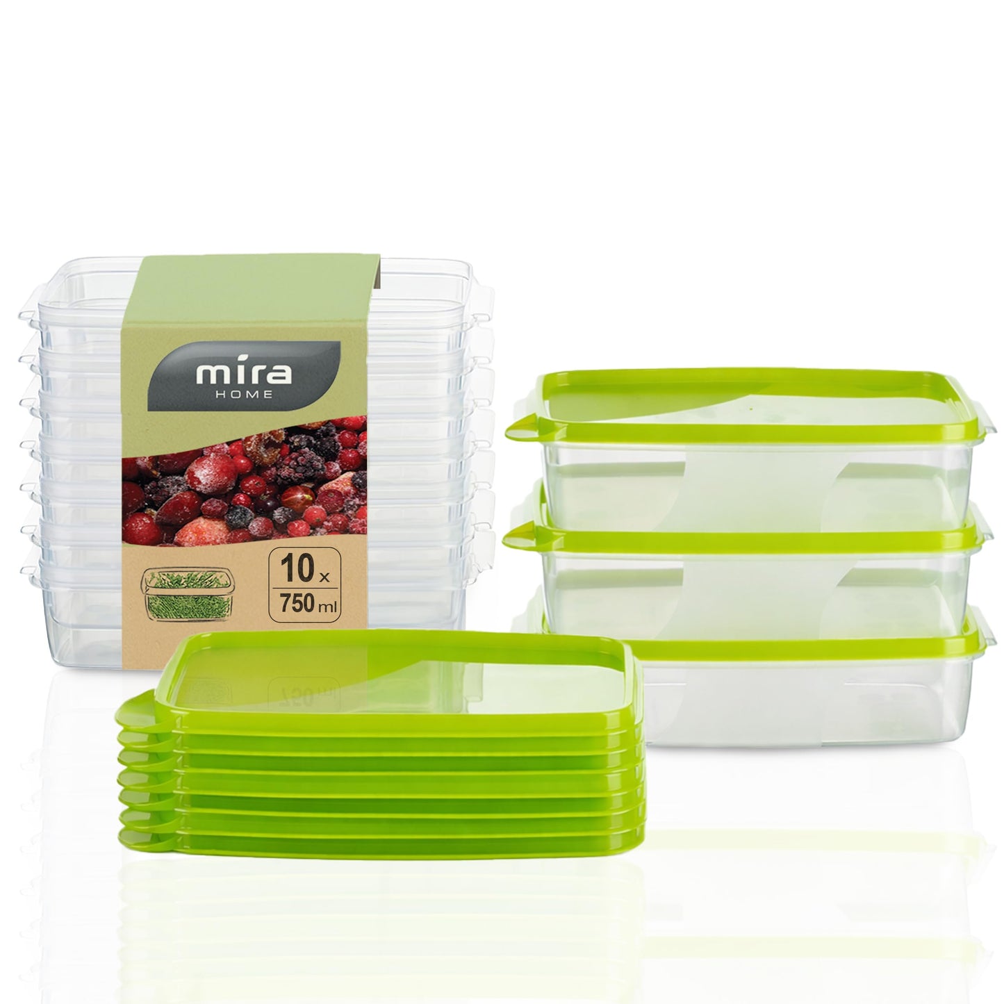 10-teiliges Gefrierdosen-Set, 0,75l Rechteckig Flach (10 Stk)