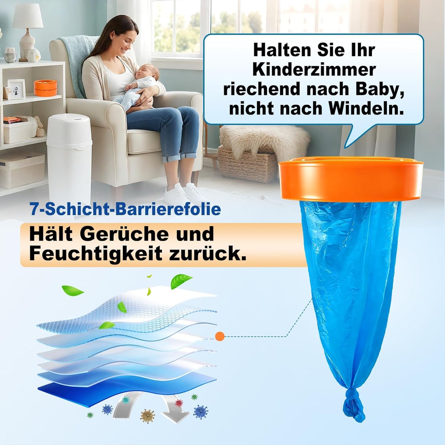 Runde Nachfüllkassetten für Windeleimer, 4 Stück